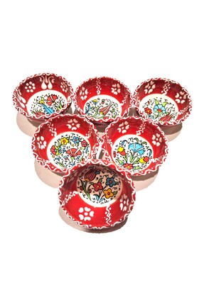 Çini Seramik El Yapımı Seramik 6'lı Kase Takım (KIRMIZI) Image 1