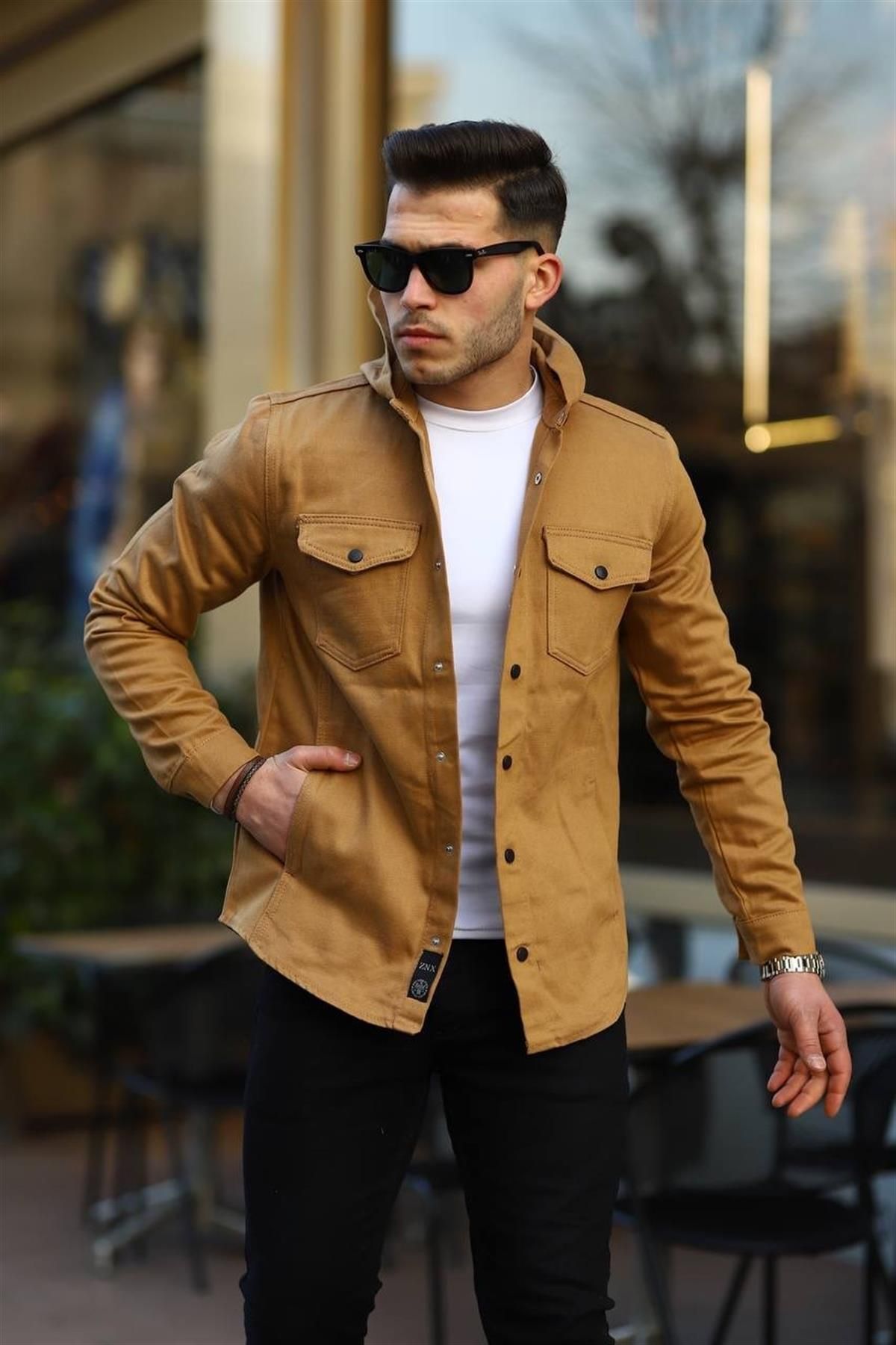 Pobudo Camel Color Hooded Denim Jacket Trendyol