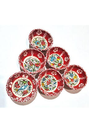 Çini Seramik El Yapımı Seramik 6'lı Kase Takım (KIRMIZI) Image 3