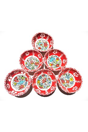 Çini Seramik El Yapımı Seramik 6'lı Kase Takım (KIRMIZI) Image 4