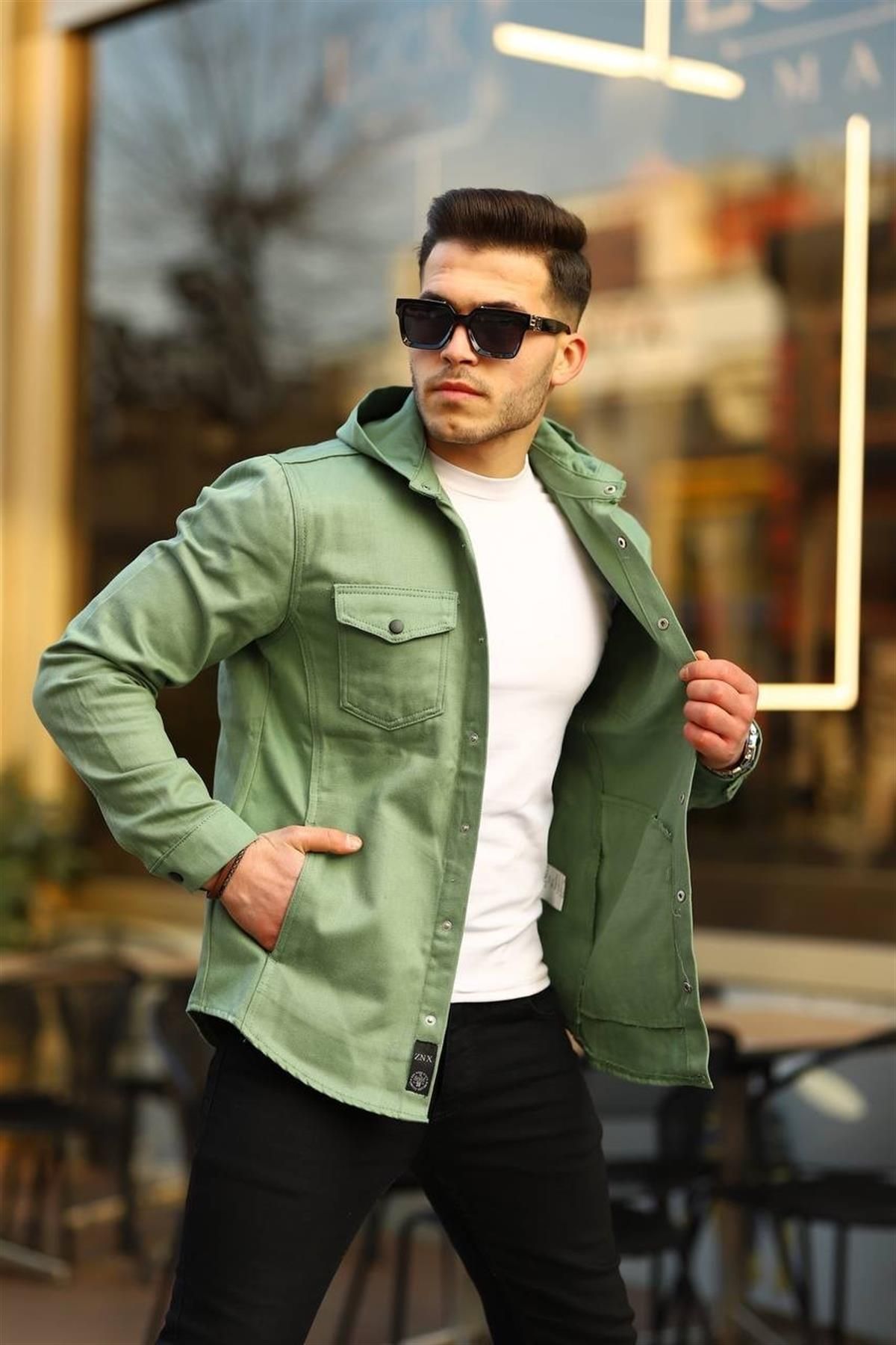 Pobudo Mint Color Hooded Denim Jacket Trendyol