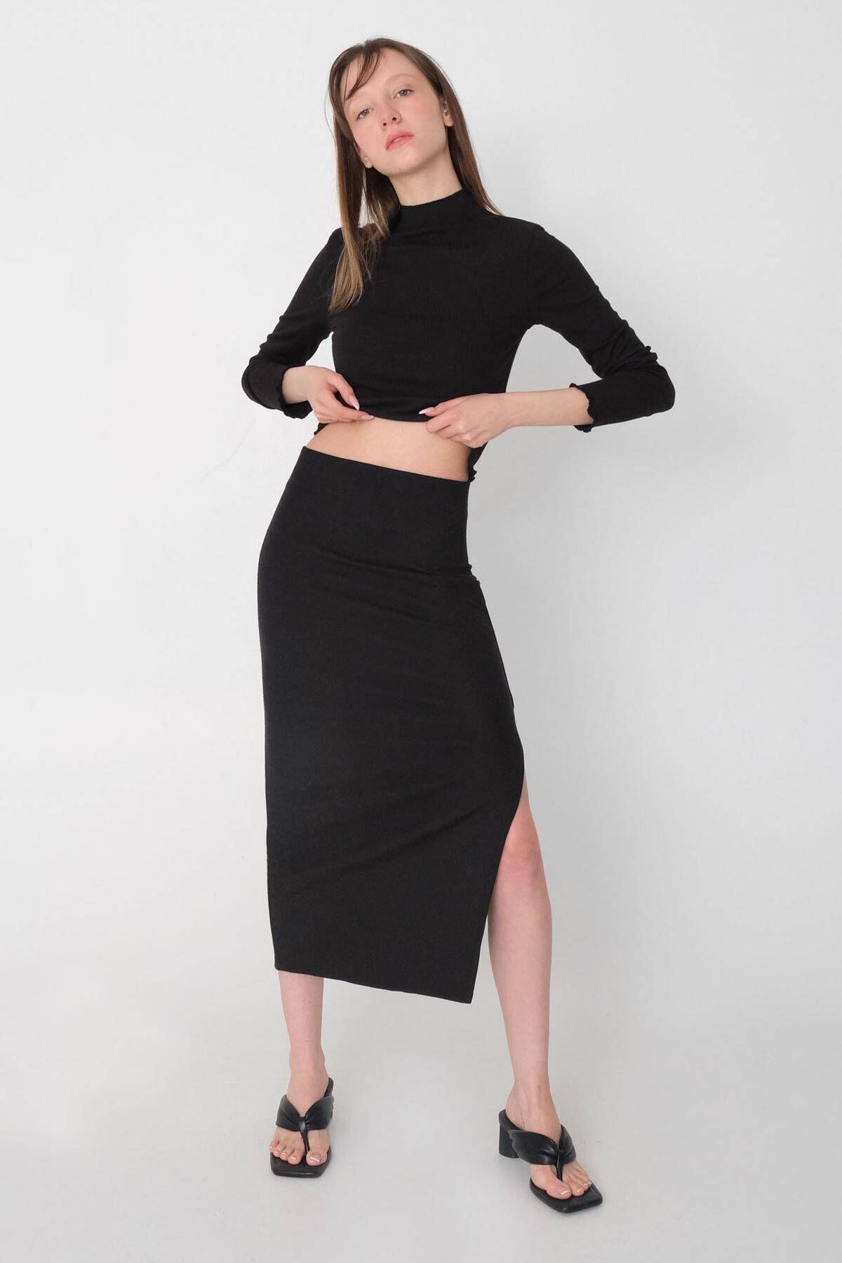 Addax Midi Length Pencil Skirt with Elastic Waist E8030 i11 Trendyol