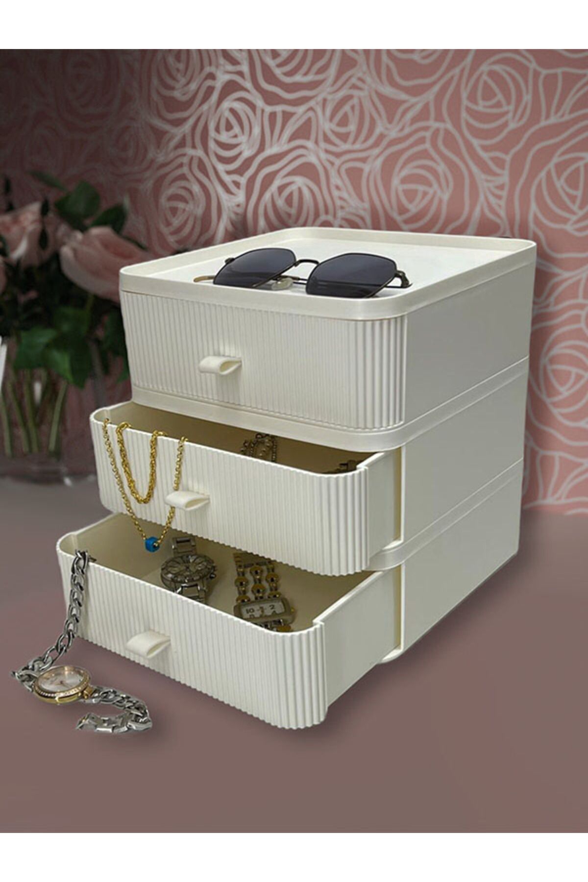 ARS D ZAYN 3 Piece Jewelry Makeup and Cosmetics Organizer Drawer