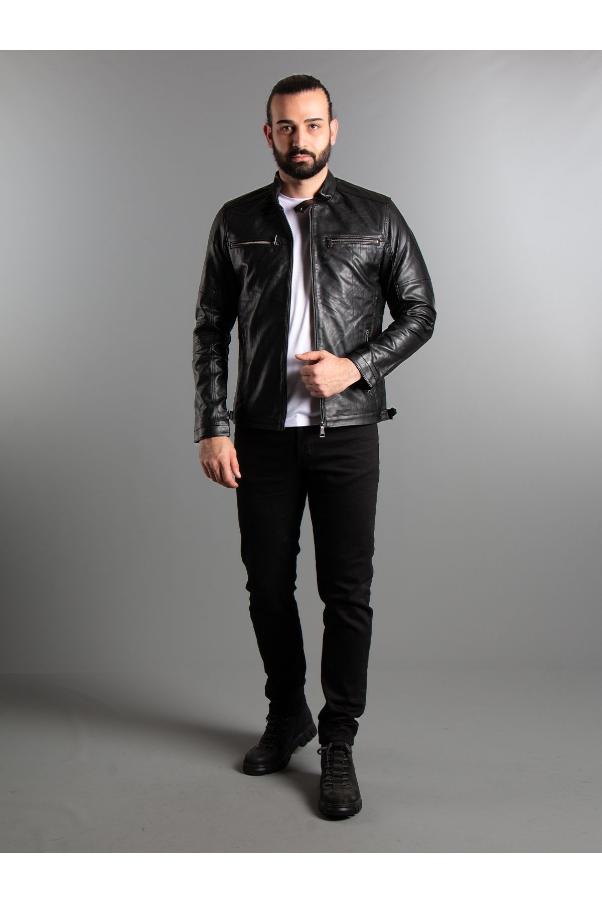 Thin black outlet leather jacket