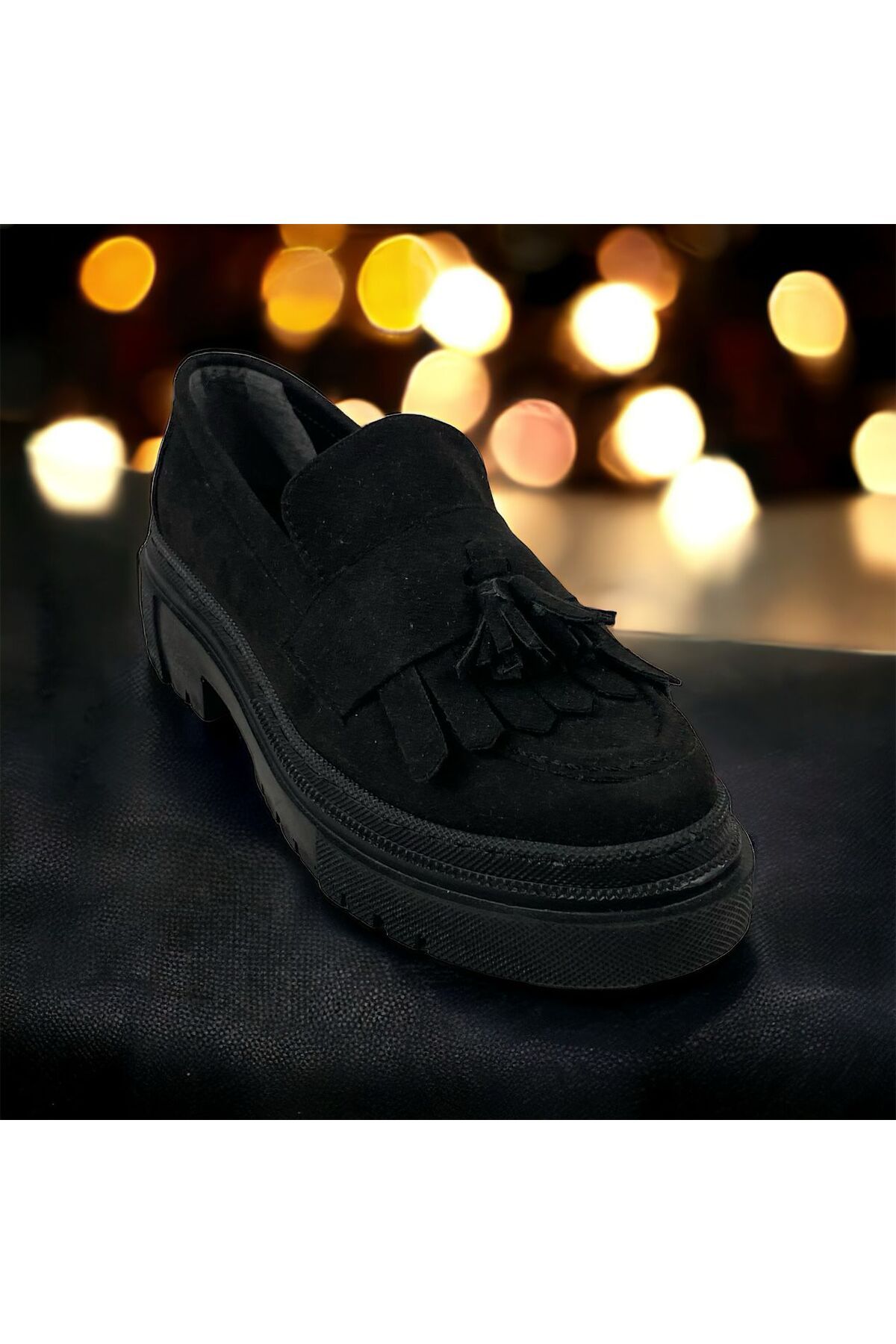 Womens black 2024 suede tassel loafers