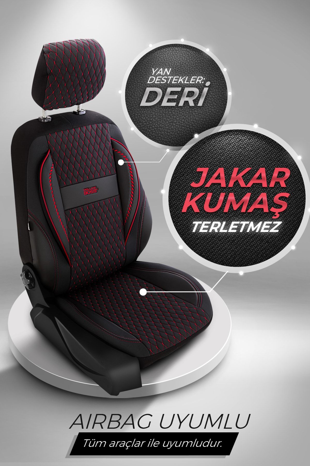 deluxe boss jakar kumas deri oto koltuk kilifi fashion serisi siyah renk kirmizi nakis fiyati yorumlari trendyol