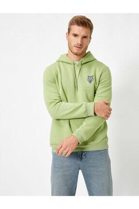 Koton Erkek Yeşil Kap&uuml;sonlu Uzun Kollu Sweatshirt