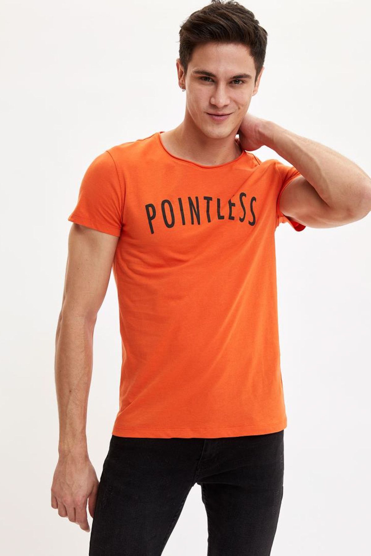 Defacto Erkek Turuncu Baskili Extra Slim Fit Kisa Kollu T Shirt Trendyol
