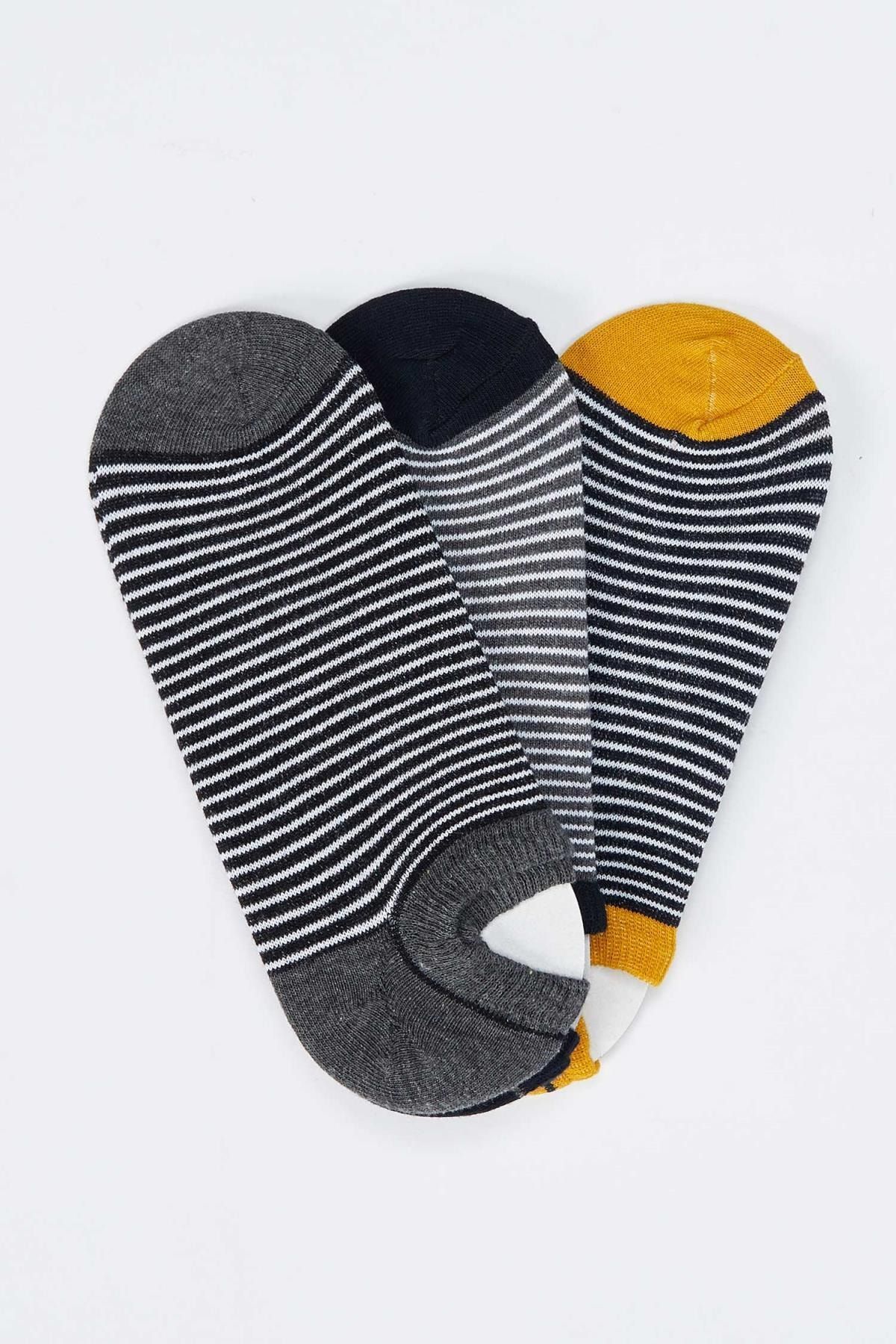 Defacto Erkek Grey Desenli Patik Corap 3 Lu R7879az20au Trendyol
