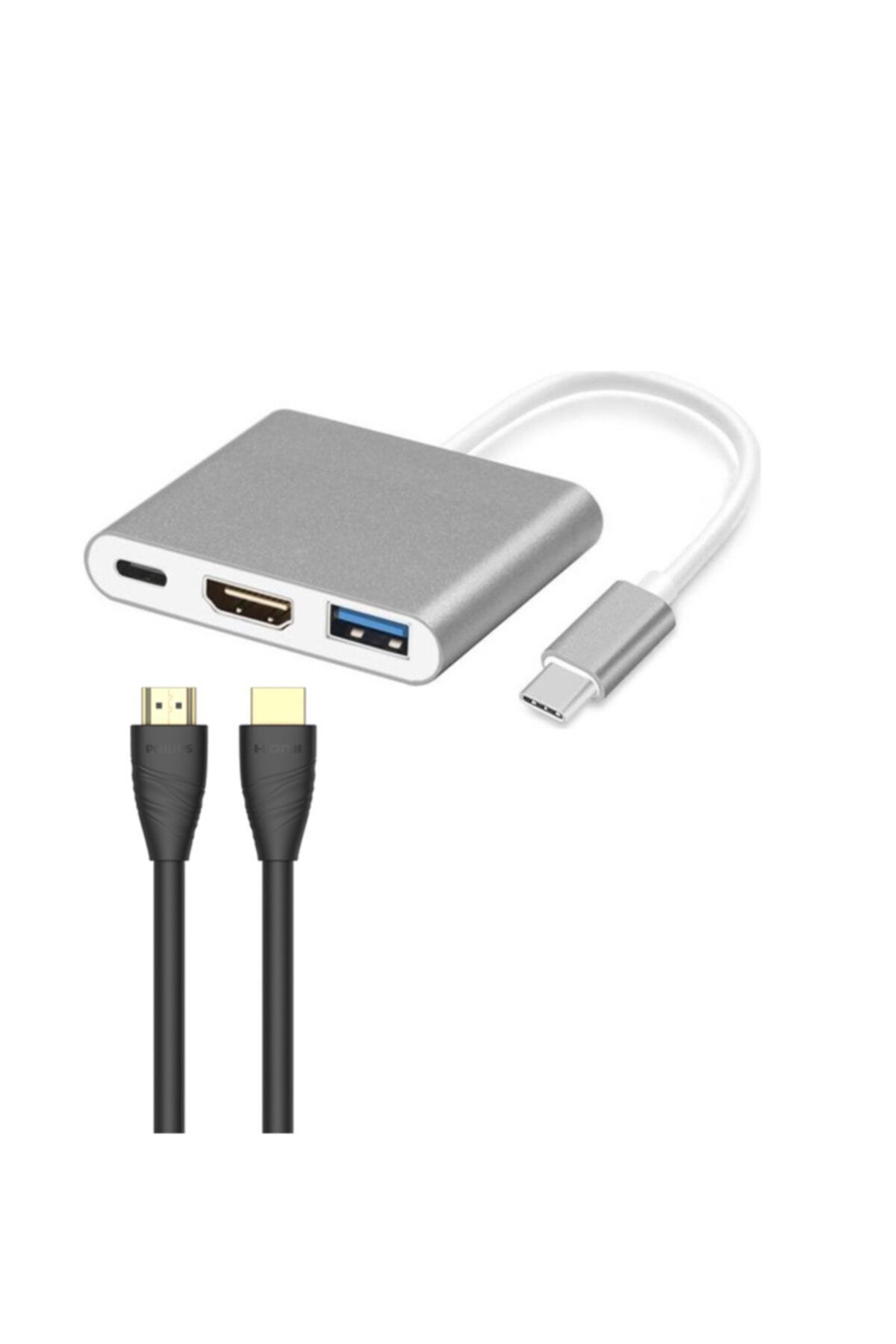 Daytona 3in1 Type-c™ To Usb 3.0 4k Ultra Hd Hdmı Adaptör + Philips Hdmı Kablo 2 Si 1 Arada Set