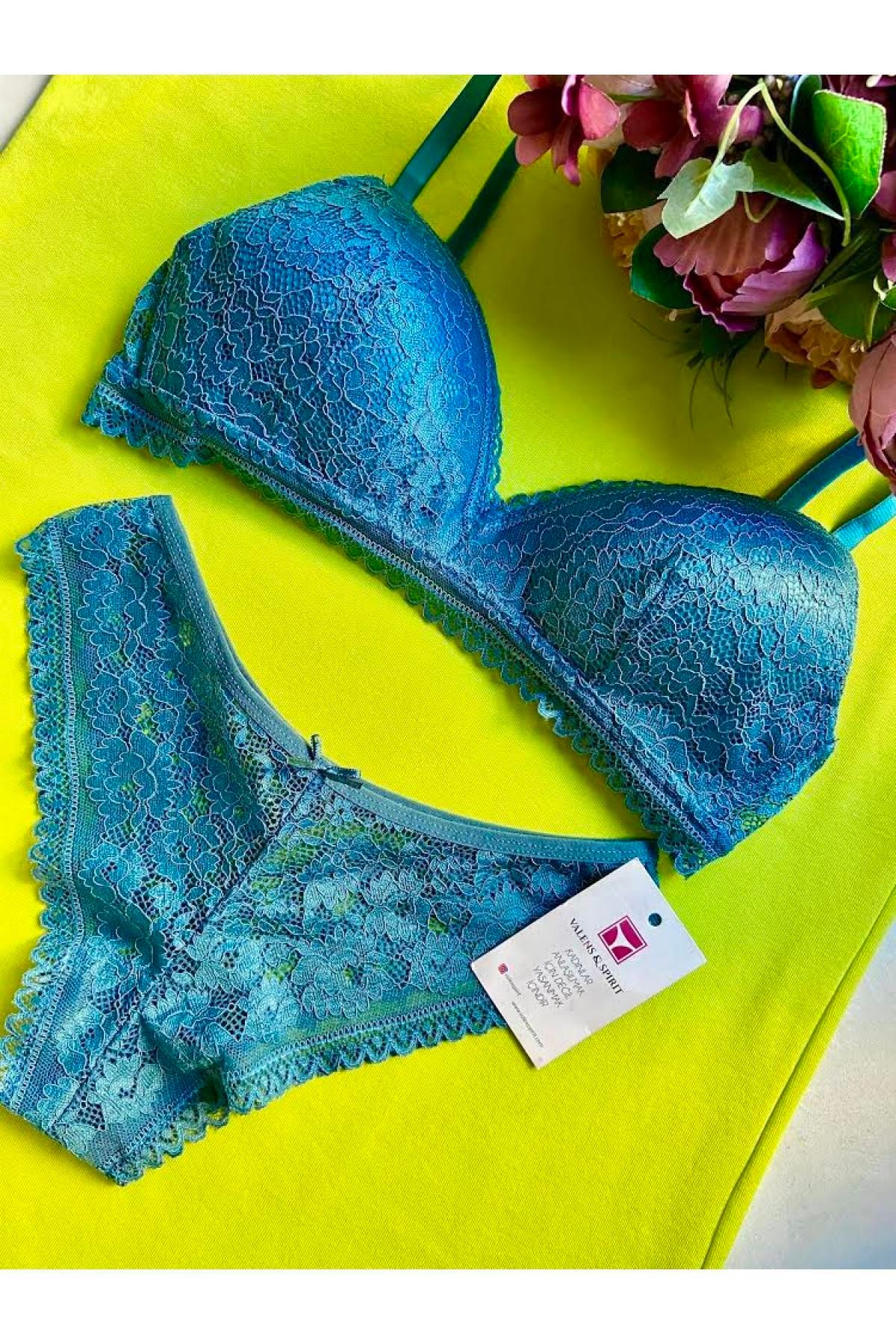 VALENS&SPİRİT Kadın Mavi Dantelli Bralet Takım