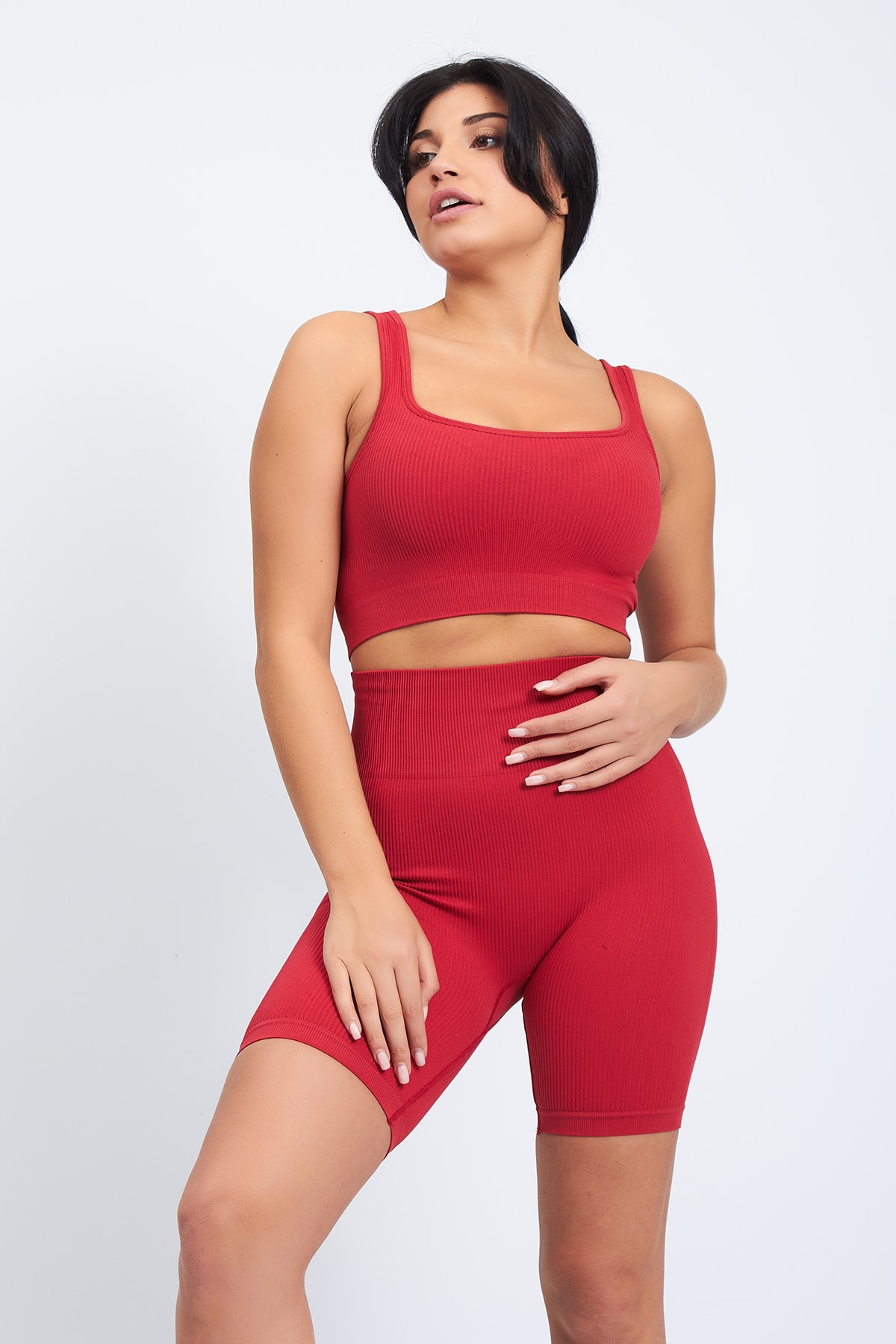 JUU AND GO Kadın Dikişsiz Seamless Ribli Sporcu Sutyeni Kırmızı