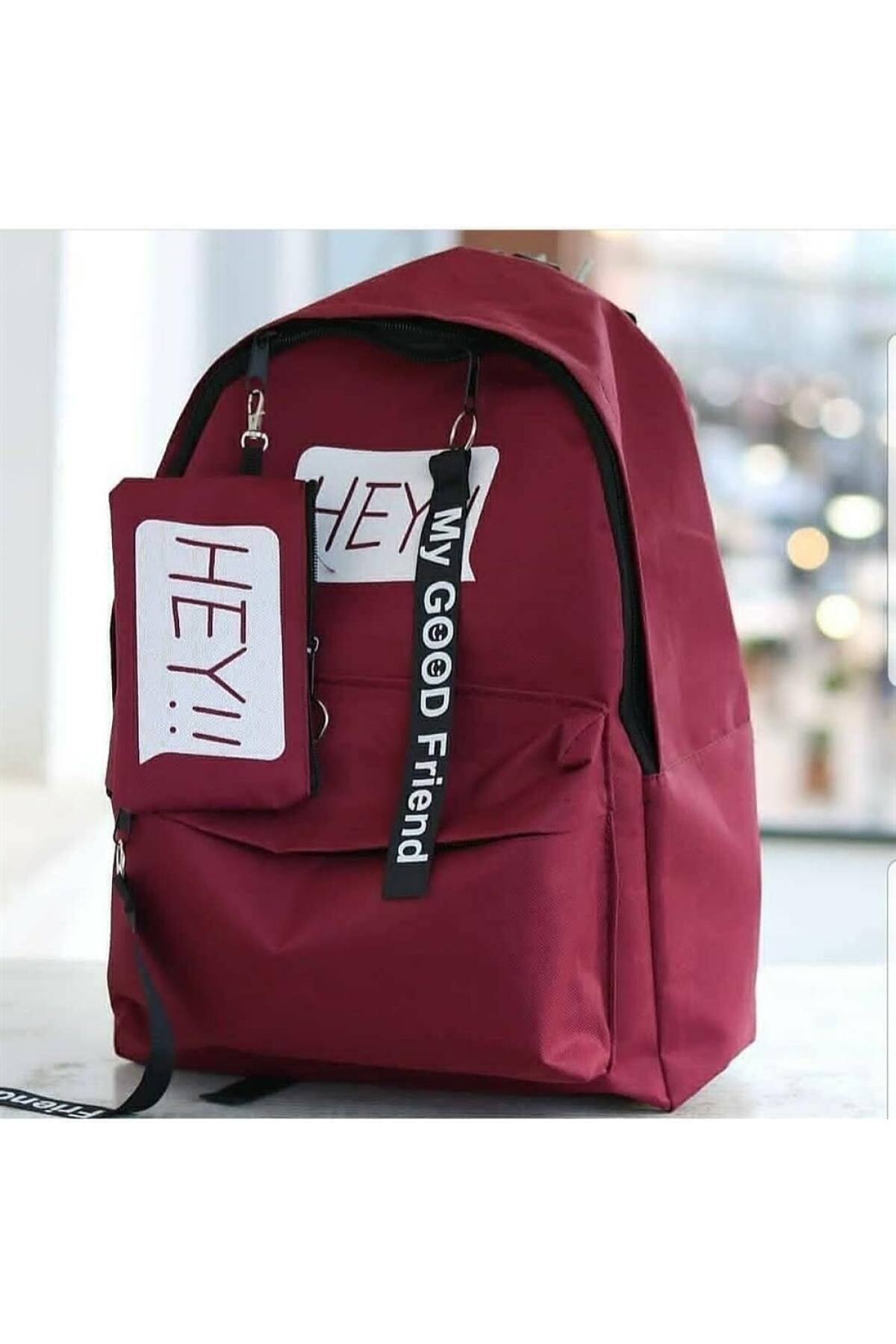 ESNASTORE Kadın Bordo Hey Model Cüzdanlı Sırt Çantası