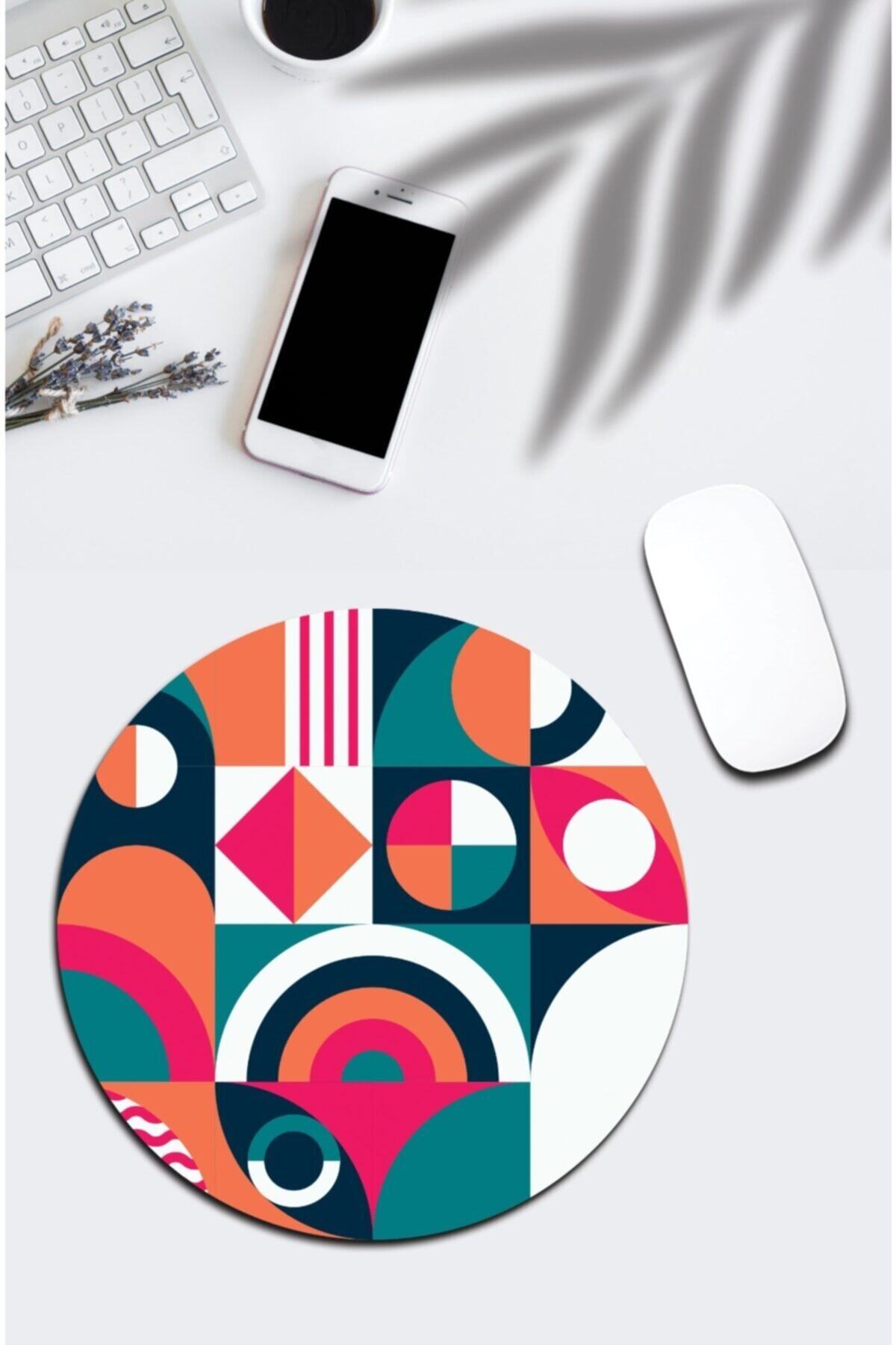 pixolog Renkli Şekiller Yuvarlak Mouse Pad 1603