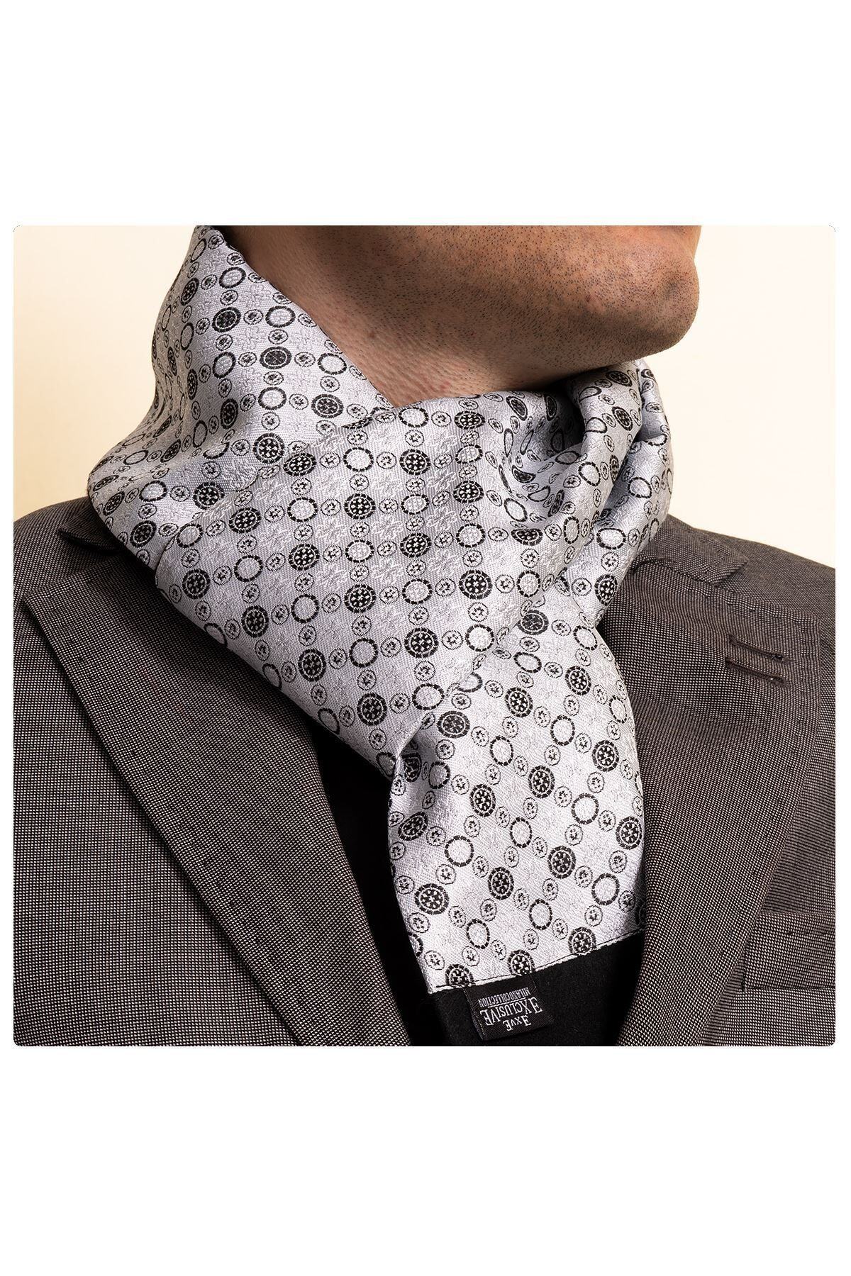 Exve Exclusive Gri Siyah Geometrik Desenli Çift Taraflı Atkı