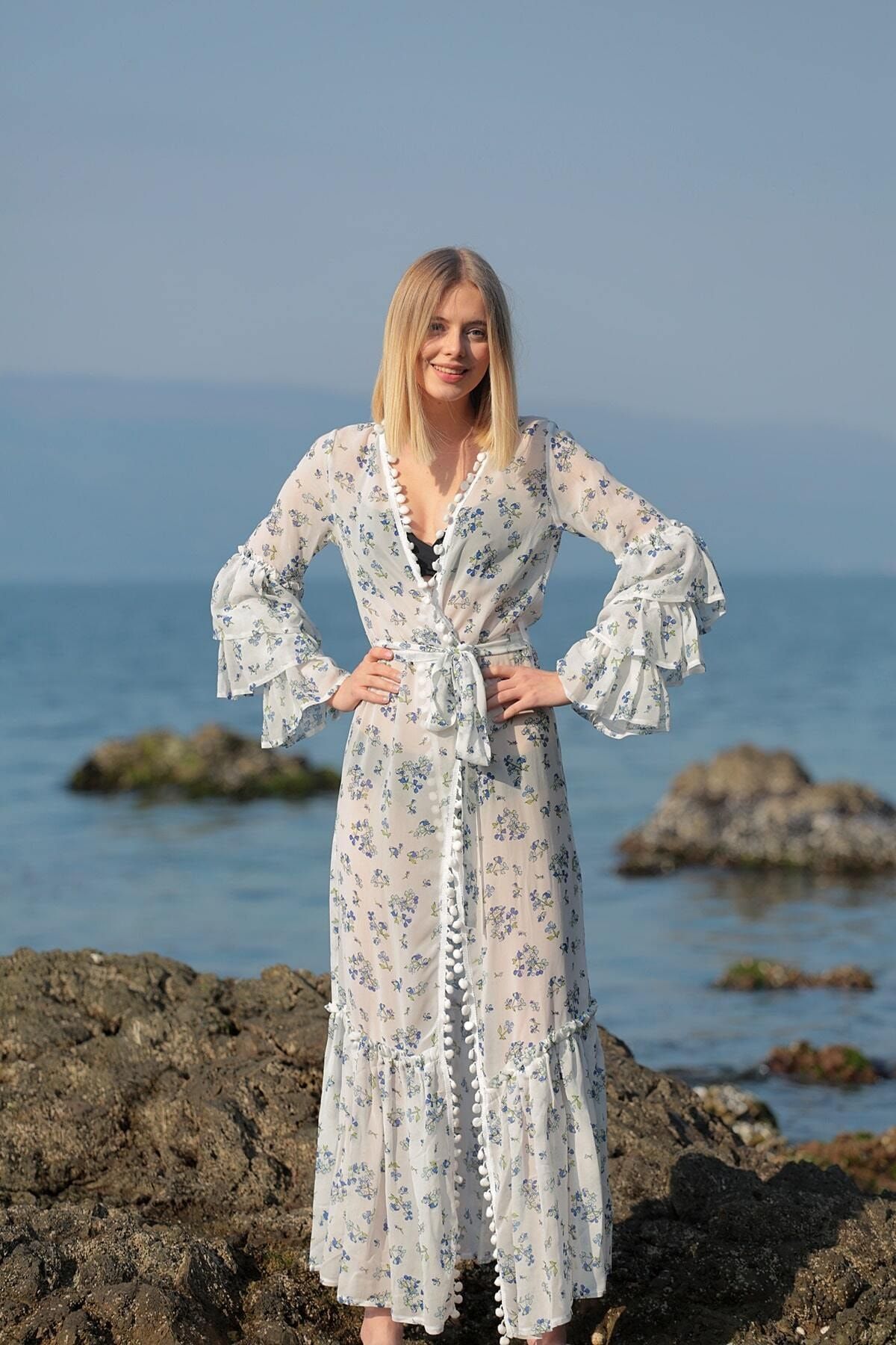 chic&basic Kadın Beyaz Çiçekli Pareo