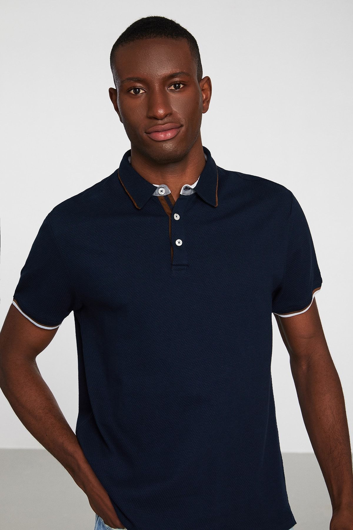 GRIMELANGE Noah Erkek Lacivert Polo Yaka Slim Fit T-shirt