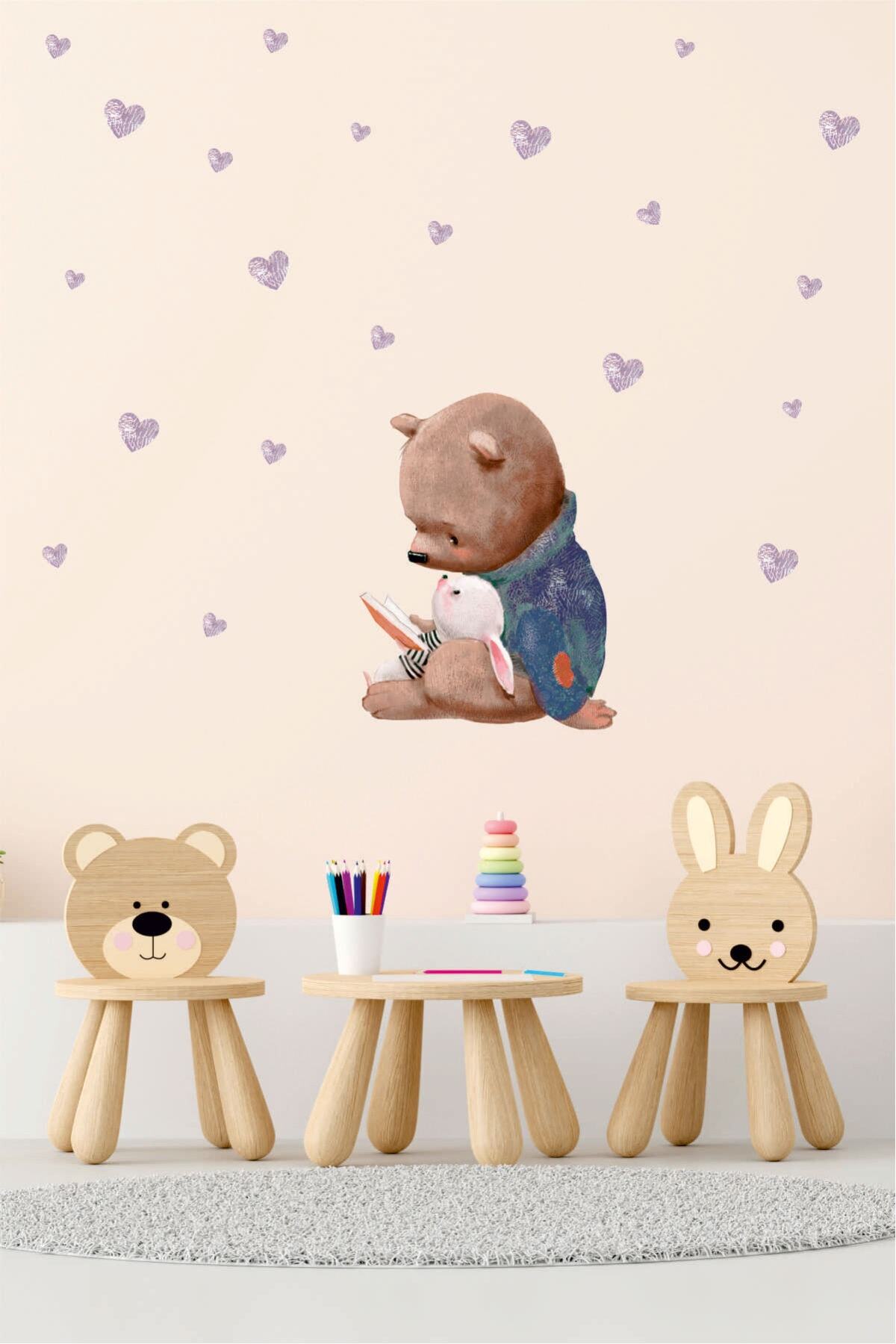 BK Decor Sevimli Ayıcık Ve Tavşan Çocuk Odası Duvar Sticker