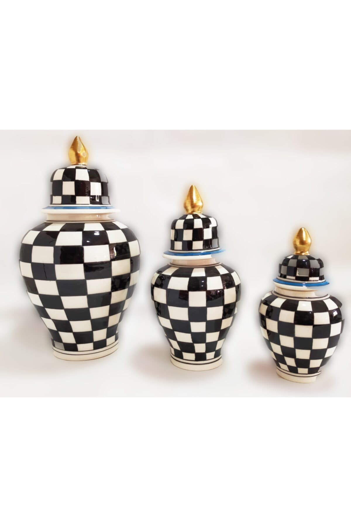 Çini 3 Boy Seramik Dama Desenli Küp Set