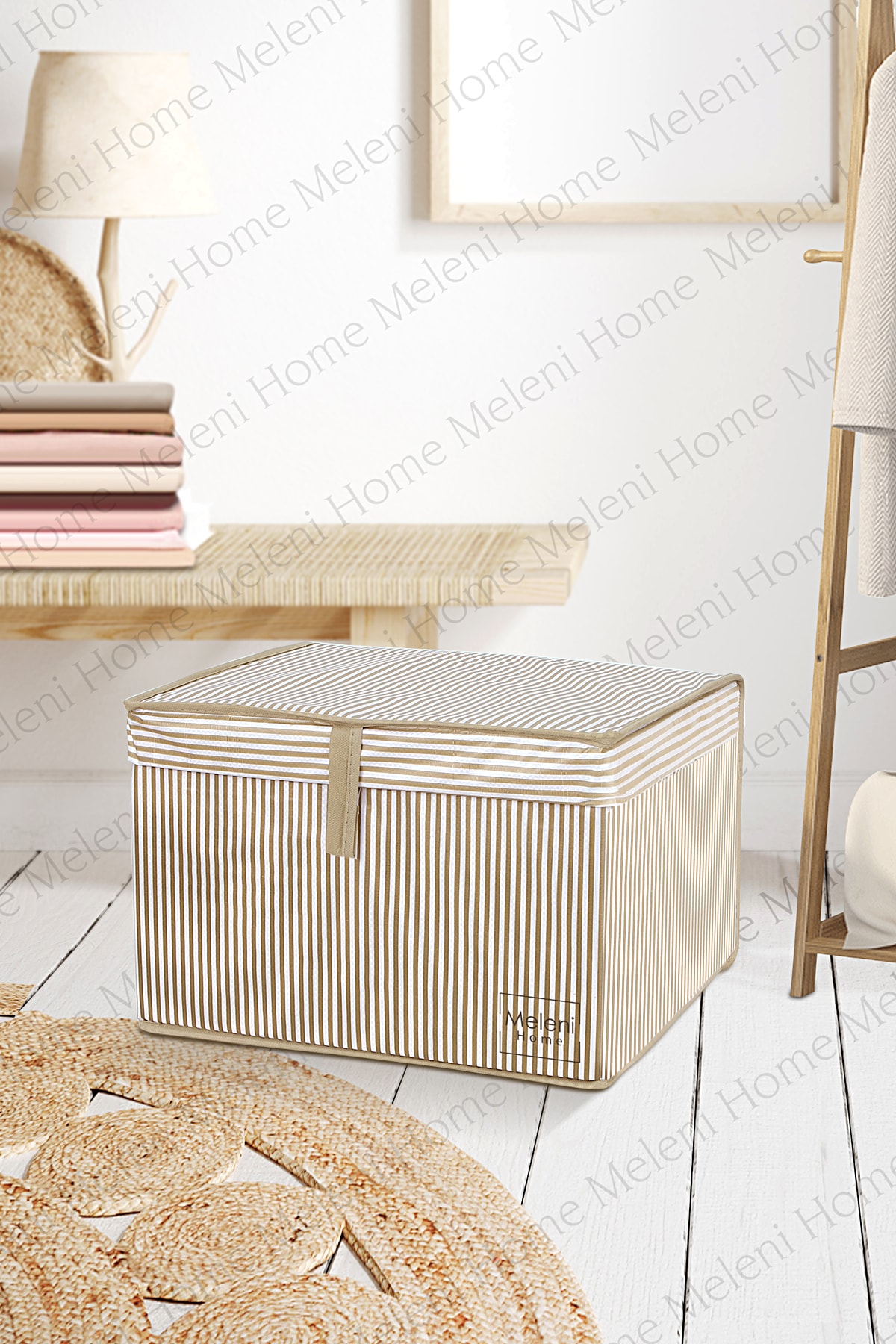 Meleni Home Kapaklı Çok Amaçlı Hurç Saklama Kutusu Organizer Mini 40 X 30 X 26 Cm Kahverengi