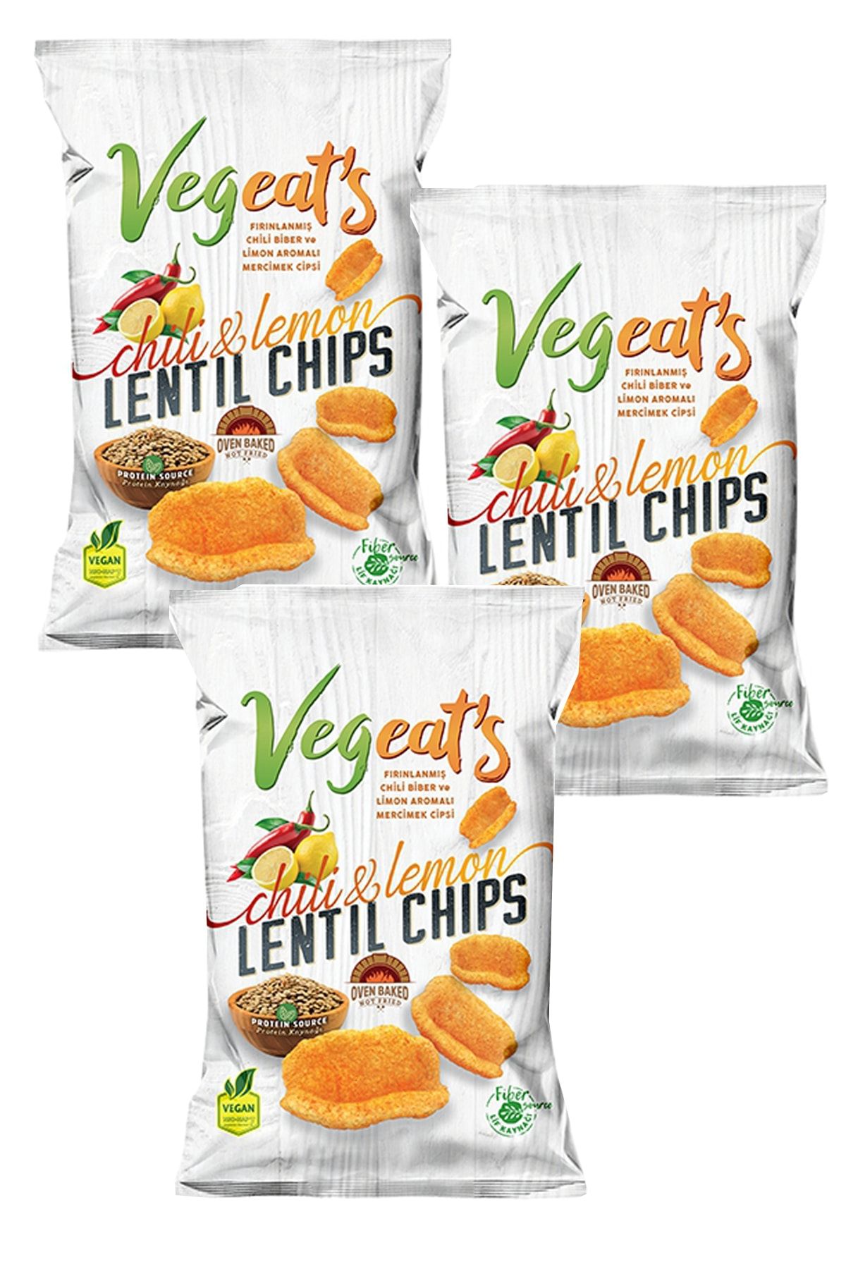 Vegeat's Vegan Fırınlanmış Chili Biber Limonlu Mercimek Cipsi 50 Gr  3'lü Paket