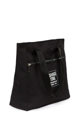 Kadın Siyah Kadın Kumaş Bez Fermuarlı Günlük El Omuz Kol Çantası Image 2