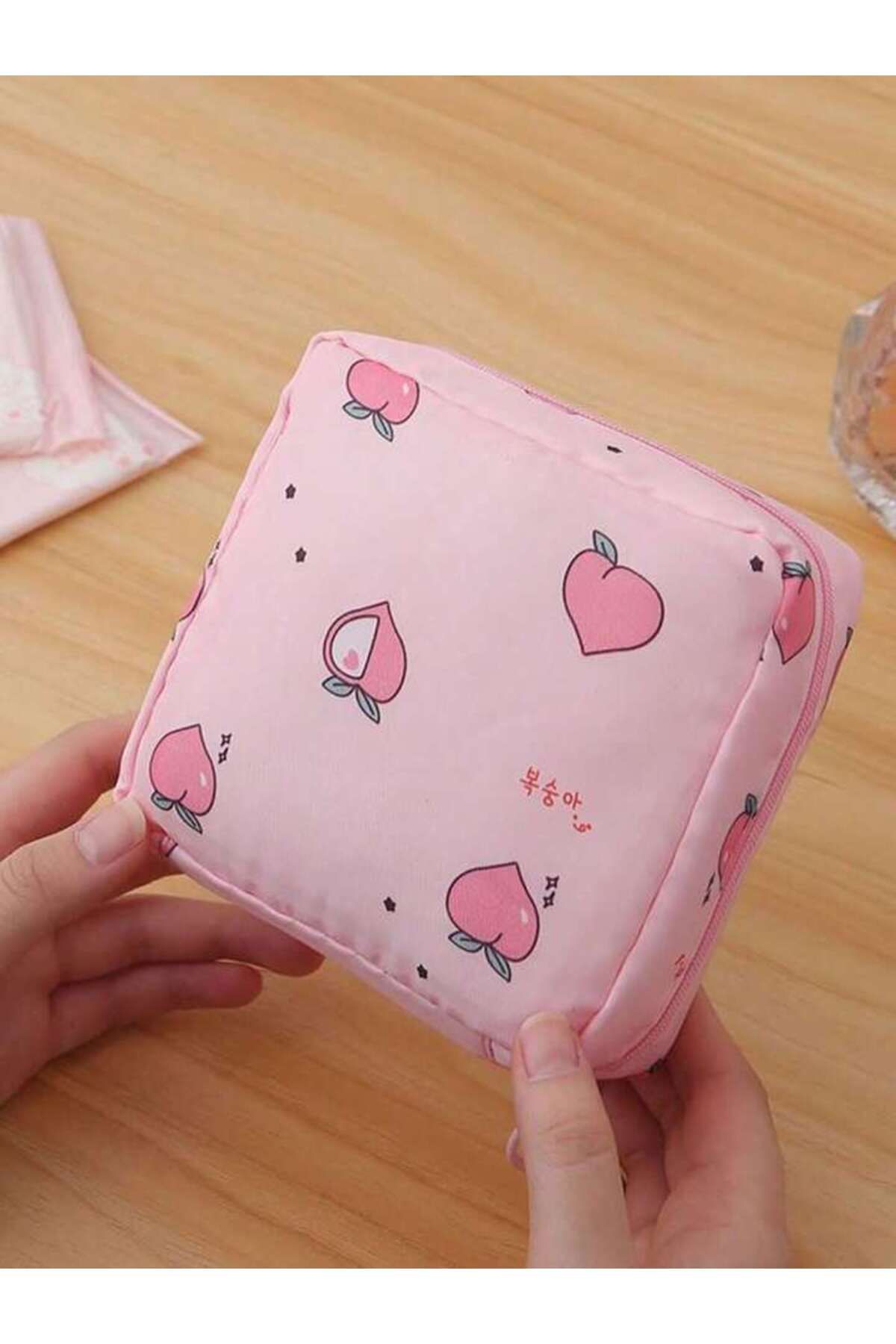 Batekso Peach Patterned Square Makeup Bag Small Size Trendyol
