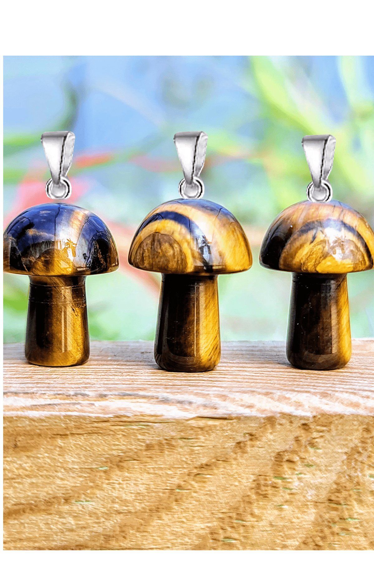 Tesbih At lyesi Certified Mushroom Model Tiger Eye Stone Necklace