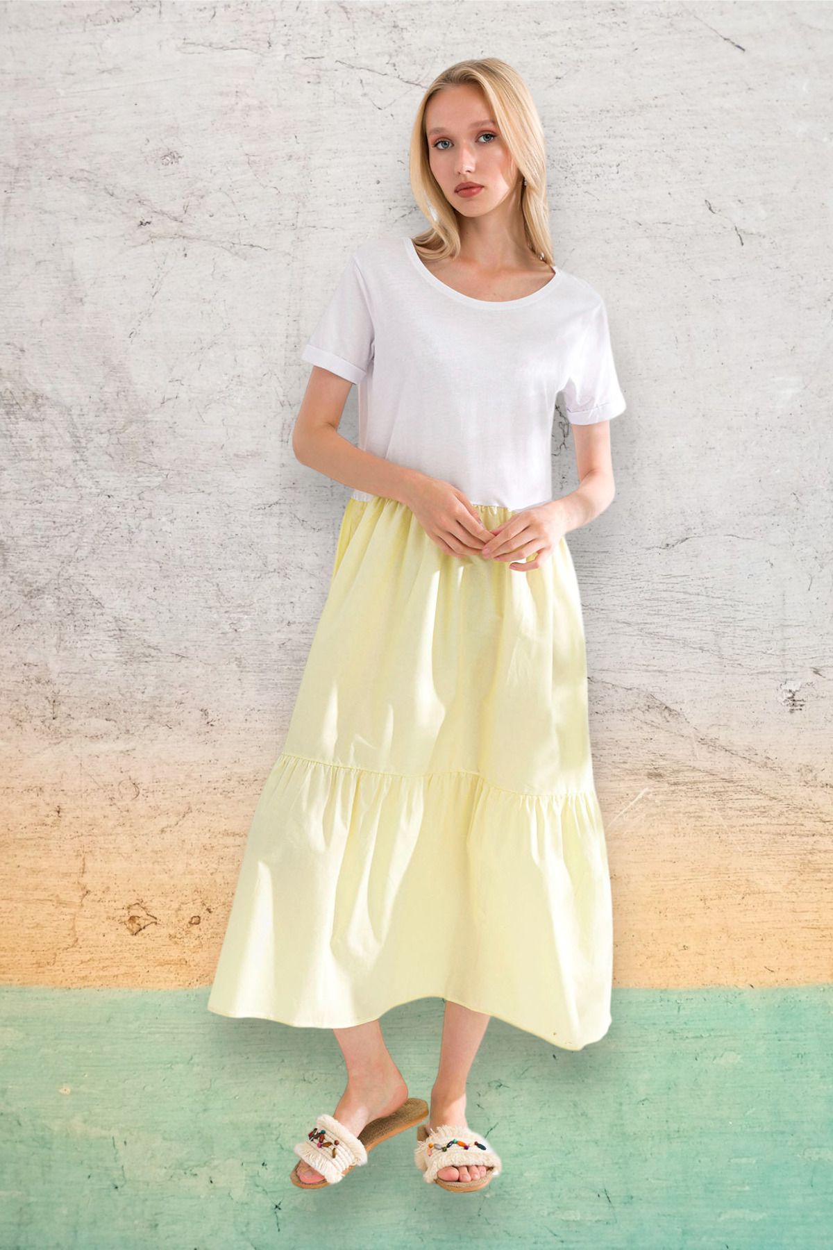 Ruffle hem yellow skirt online