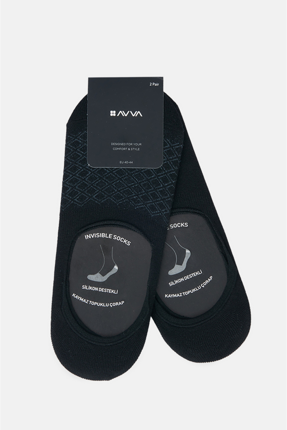 Avva Men's Black 2-Piece Patterned and Plain Bamboo Ballerina Socks  A32y8536 - Trendyol