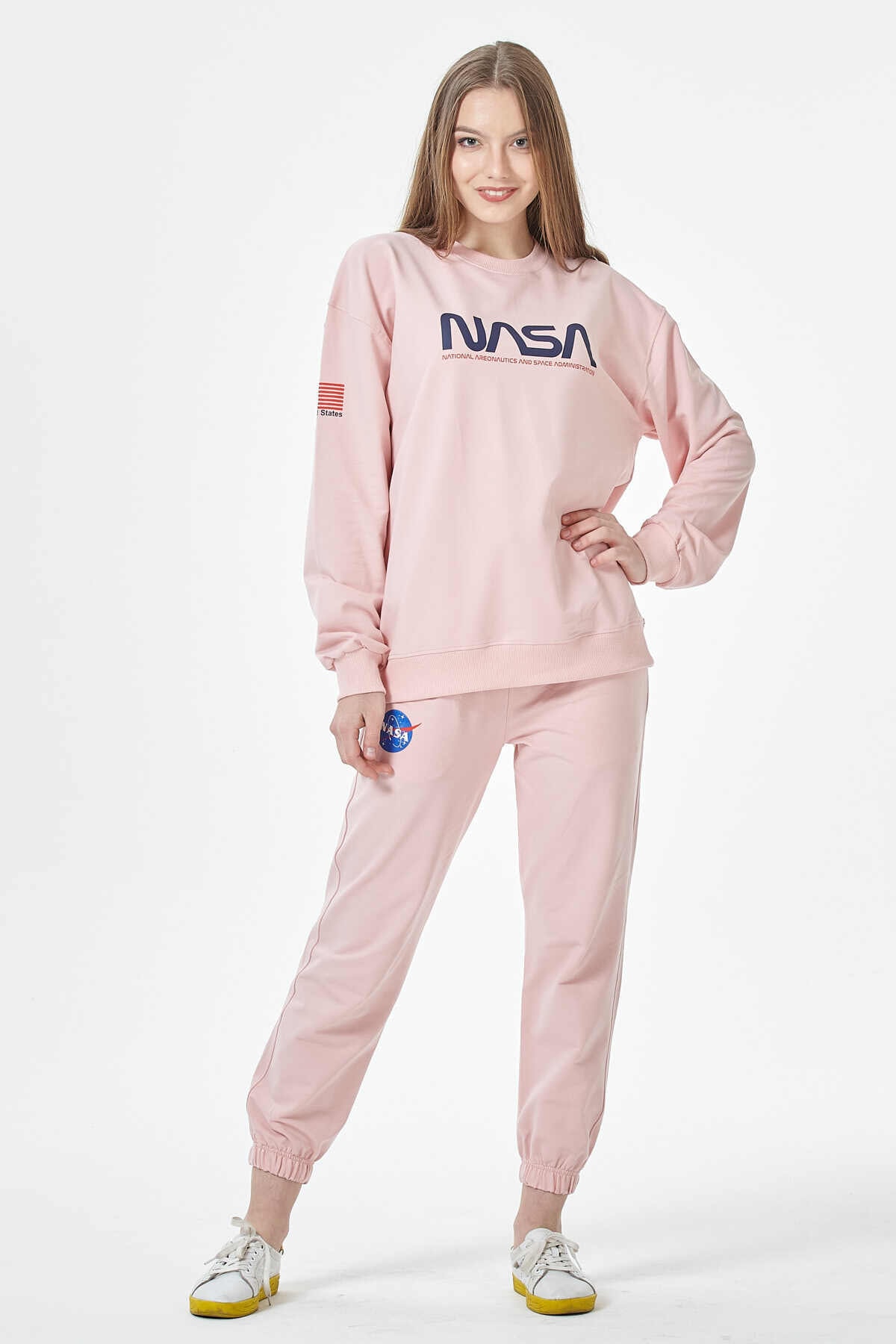 Black One Unisex Pembe Nasa Tasarımlı Baskı Detaylı Oversize Eşofman Takımı