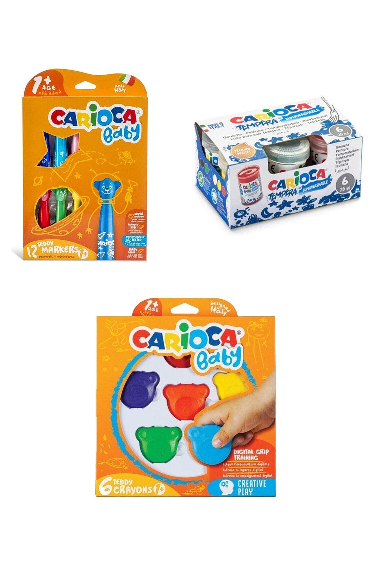 carioca 6 li teddy mum boya 6 li parmak boya ve 12 li baby kolay yikanabilir keceli boya kalemi fiyati yorumlari trendyol