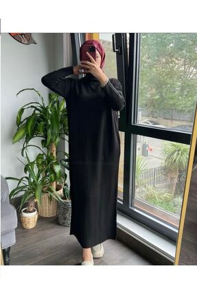 KADIN FİTİLLİ TRİKO ELBİSE SİYAH RENK Image 0