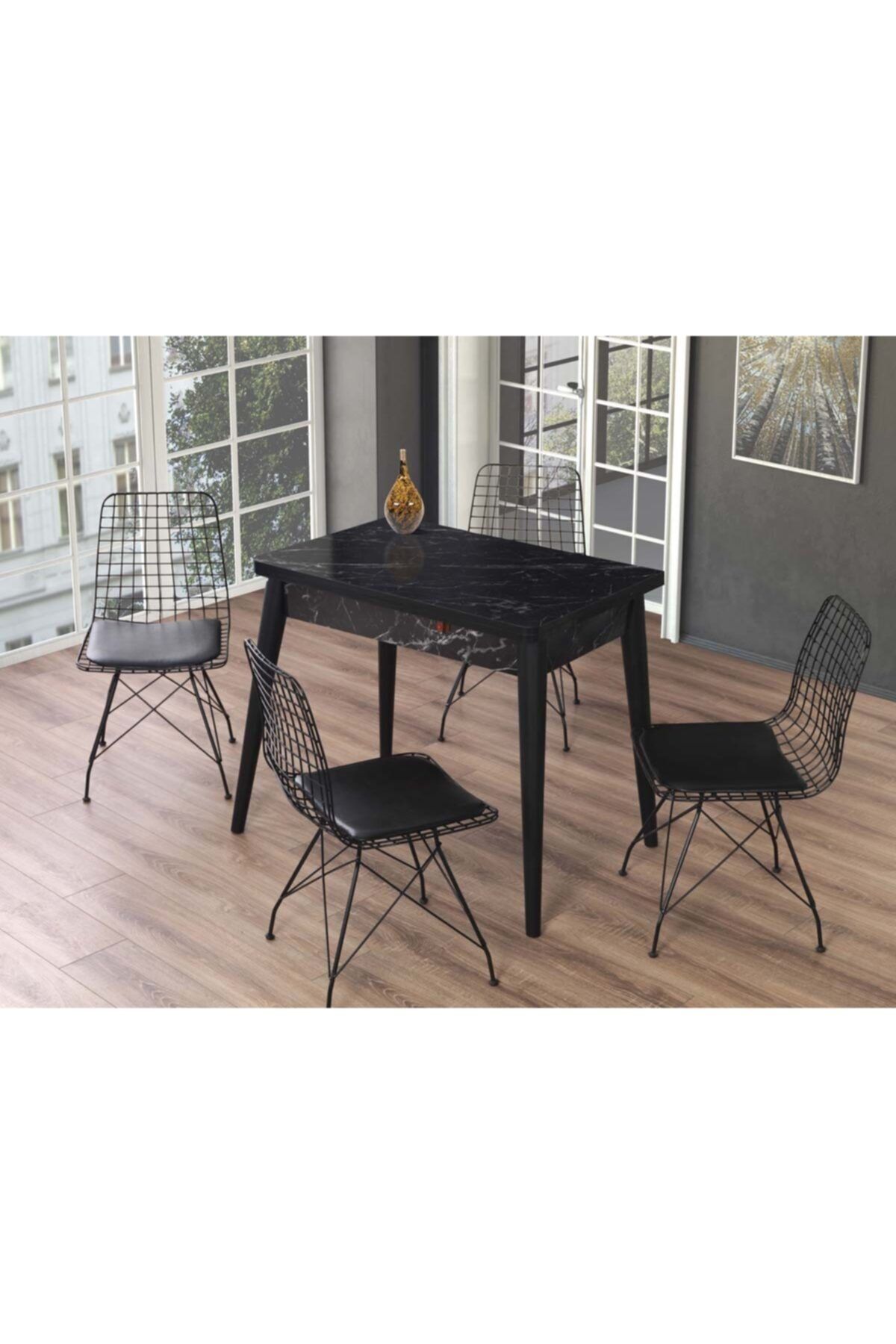 emma concept siyah mermer desene acilabilir masa sandalye takimi 60x90 4 sandalye fiyati yorumlari trendyol
