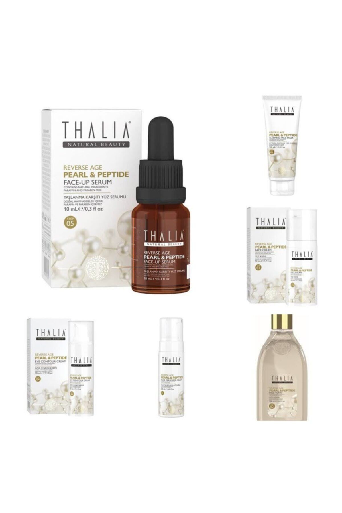 Thalia Pearl&peptide 6'lı Set (köpük,tonik,yüz Kremi,göz Çevresi Kremi,serum,gece Maskesi)