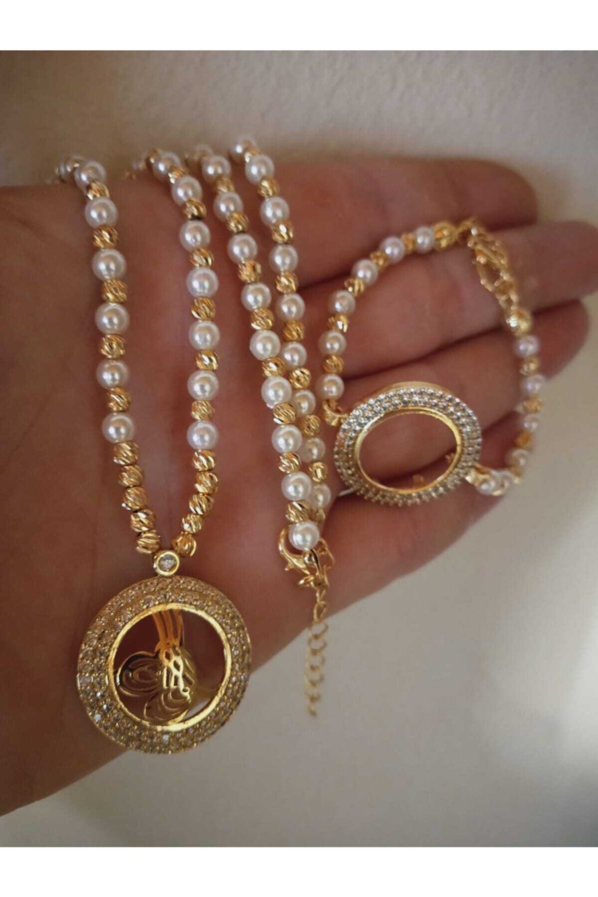 GEZERGOLD TAKI Kadın Çeyrek Kolye Tuğralı Zirkon Taşlı Bileklik 60cm