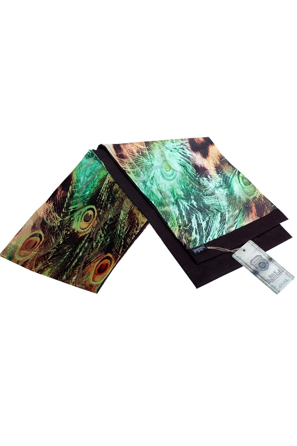 Exve Exclusive Erkek Yeşil Kahve Leopar Desen Çift Taraf Atkı