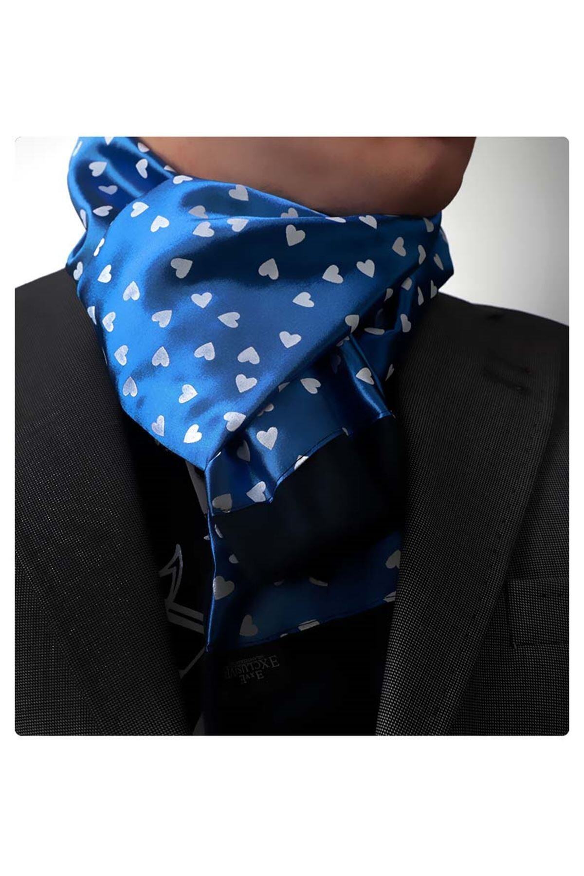 Exve Exclusive Erkek Beyaz Kalpli Mavi Çift Taraflı Atkı