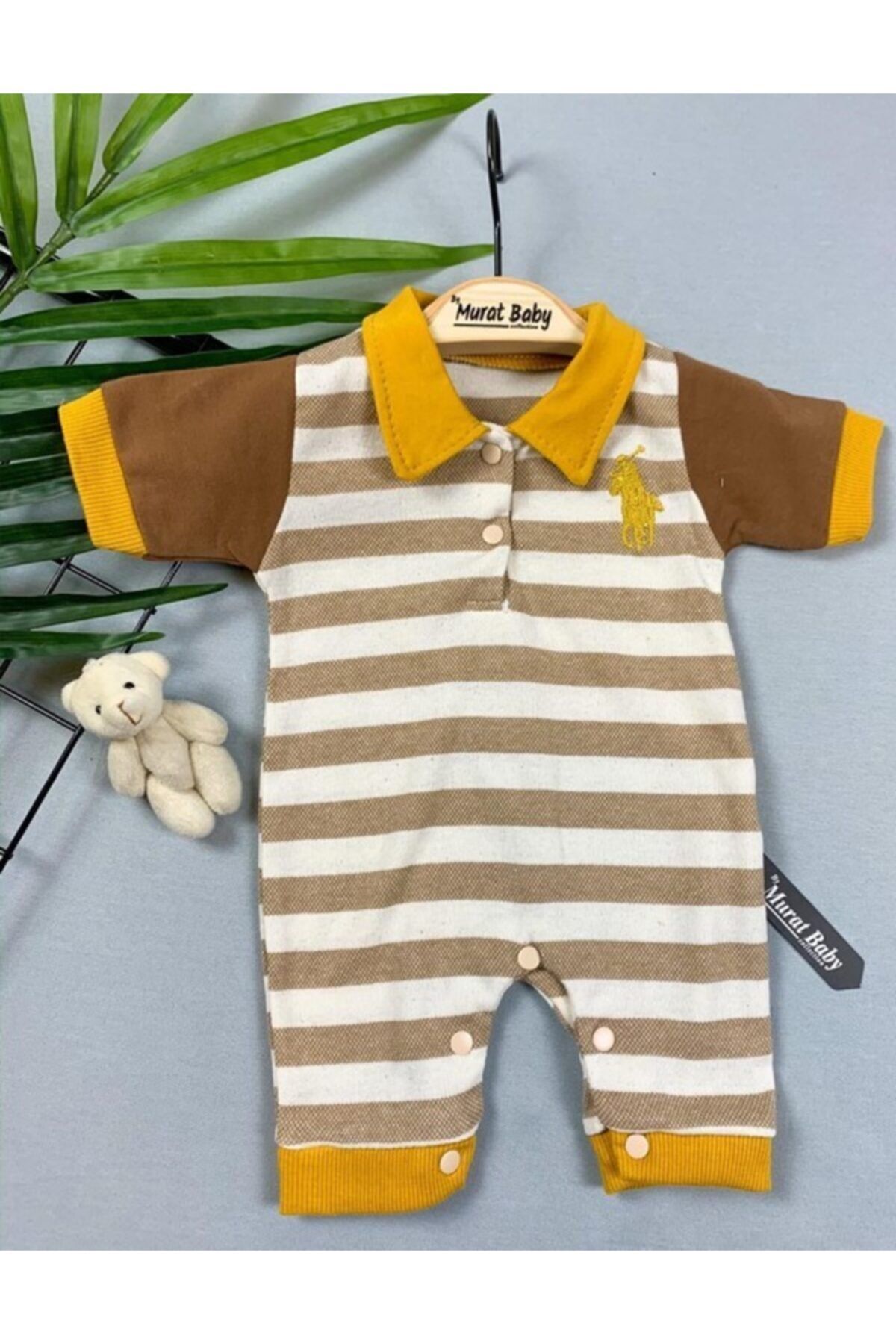 Murat Baby Yakalı Çizgili Kısa Kollu Tulum