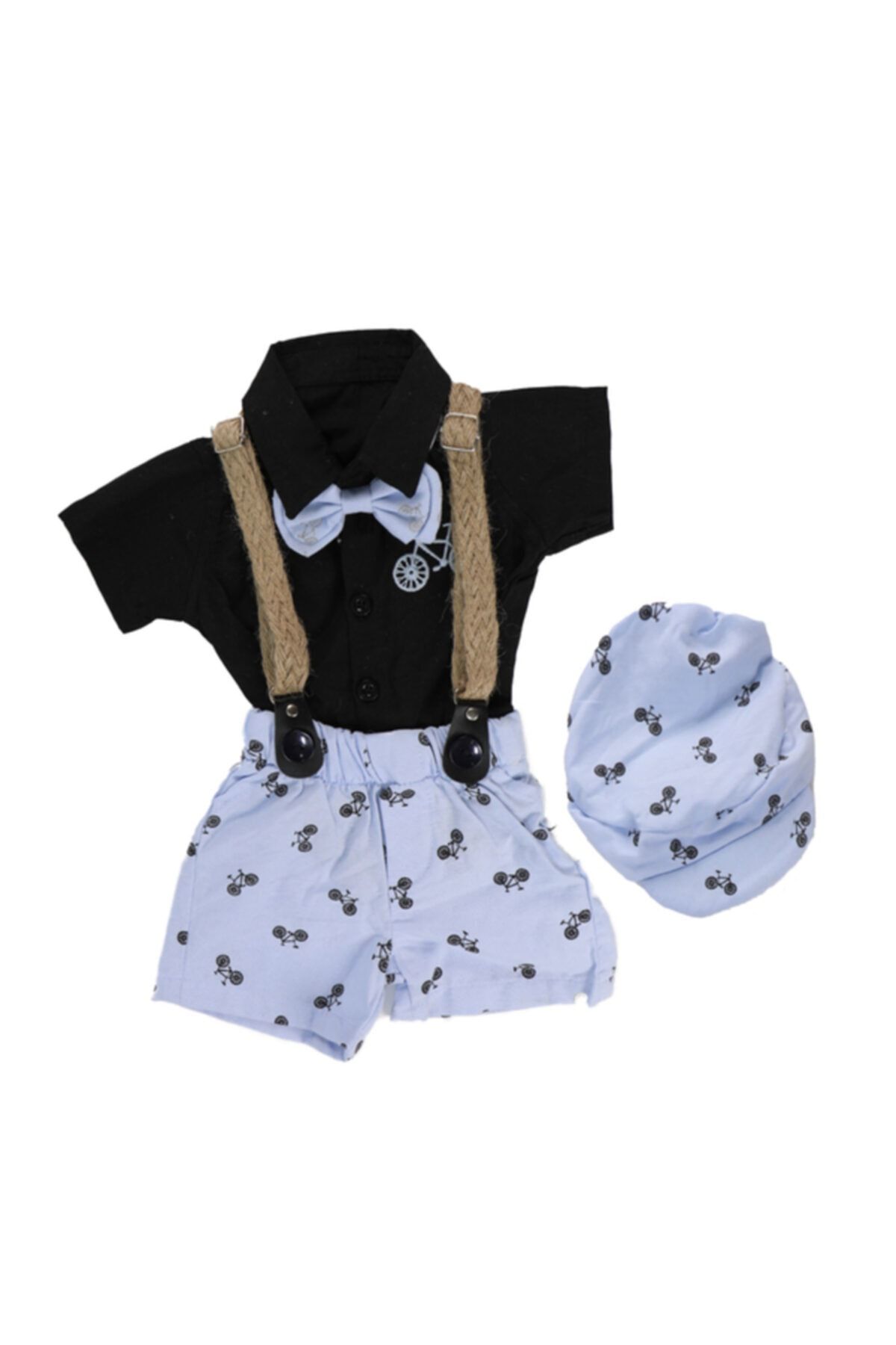 Murat Baby Unisex Bebek Mavi Kısa Kollu Bisiklet Baskılı Salopet