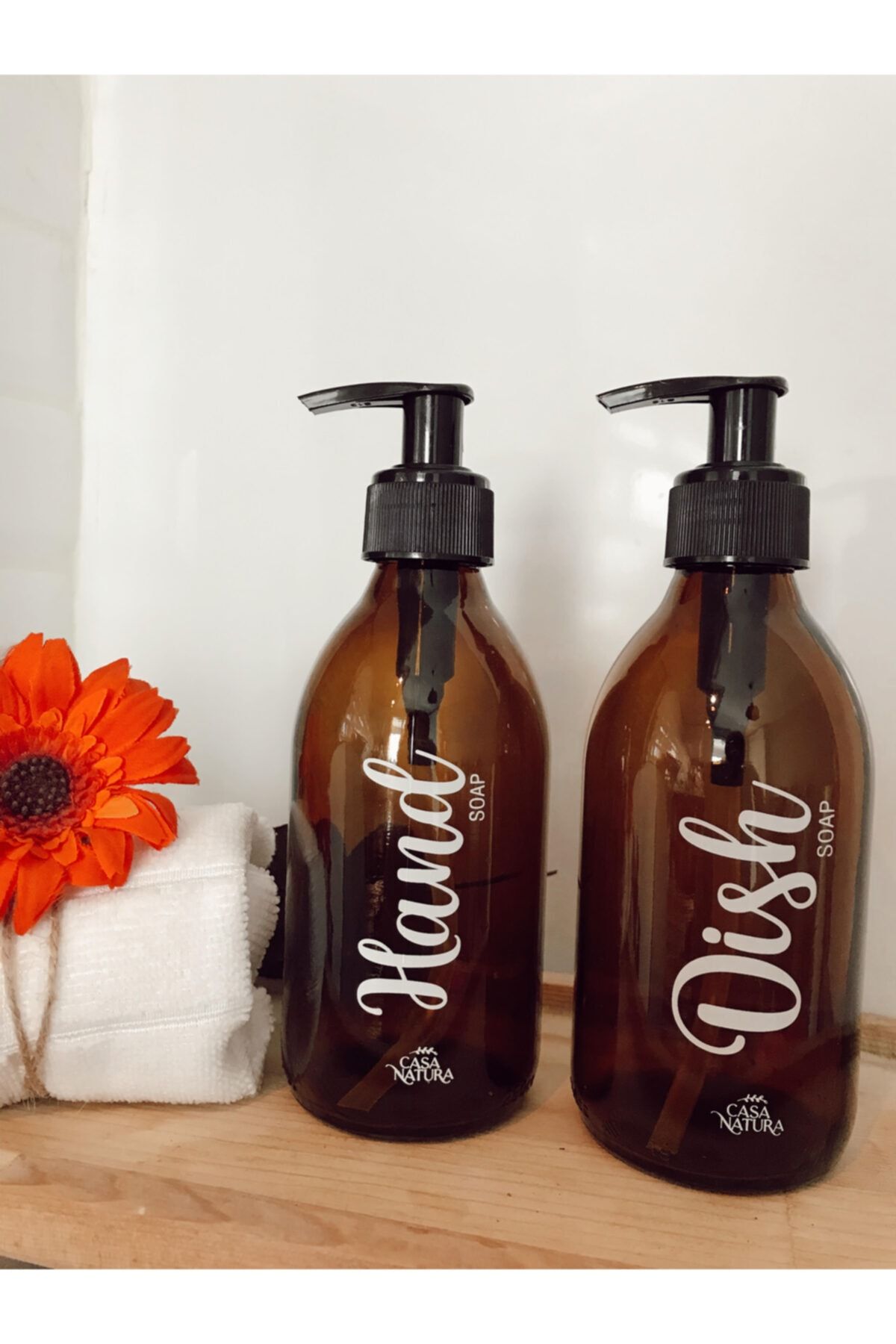 CASANATURA 2'li Set Amber Cam Şişe 250ml Hand Soap&dish Soap