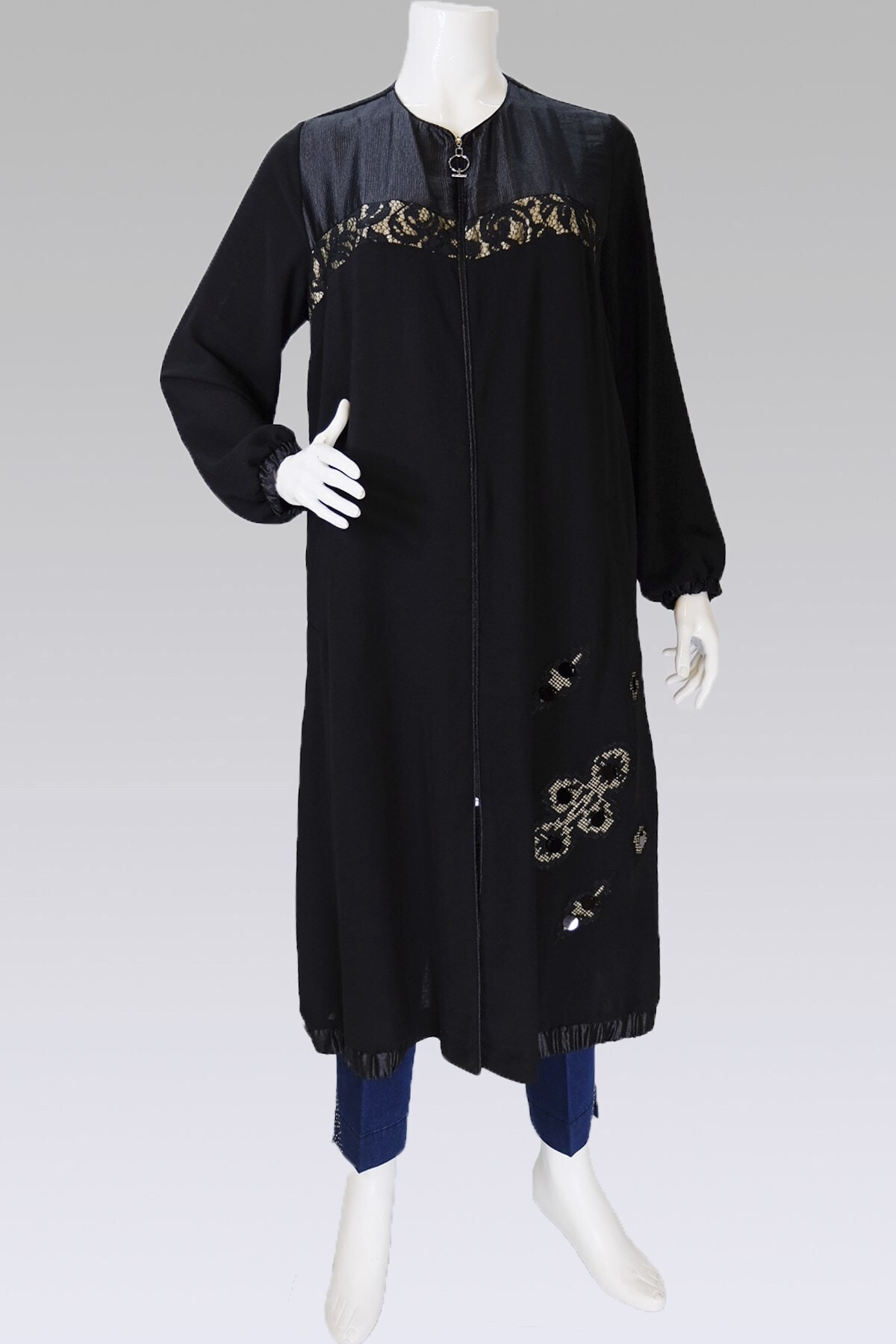 DULE Kadın Siyah Dantel Detaylı Ceket