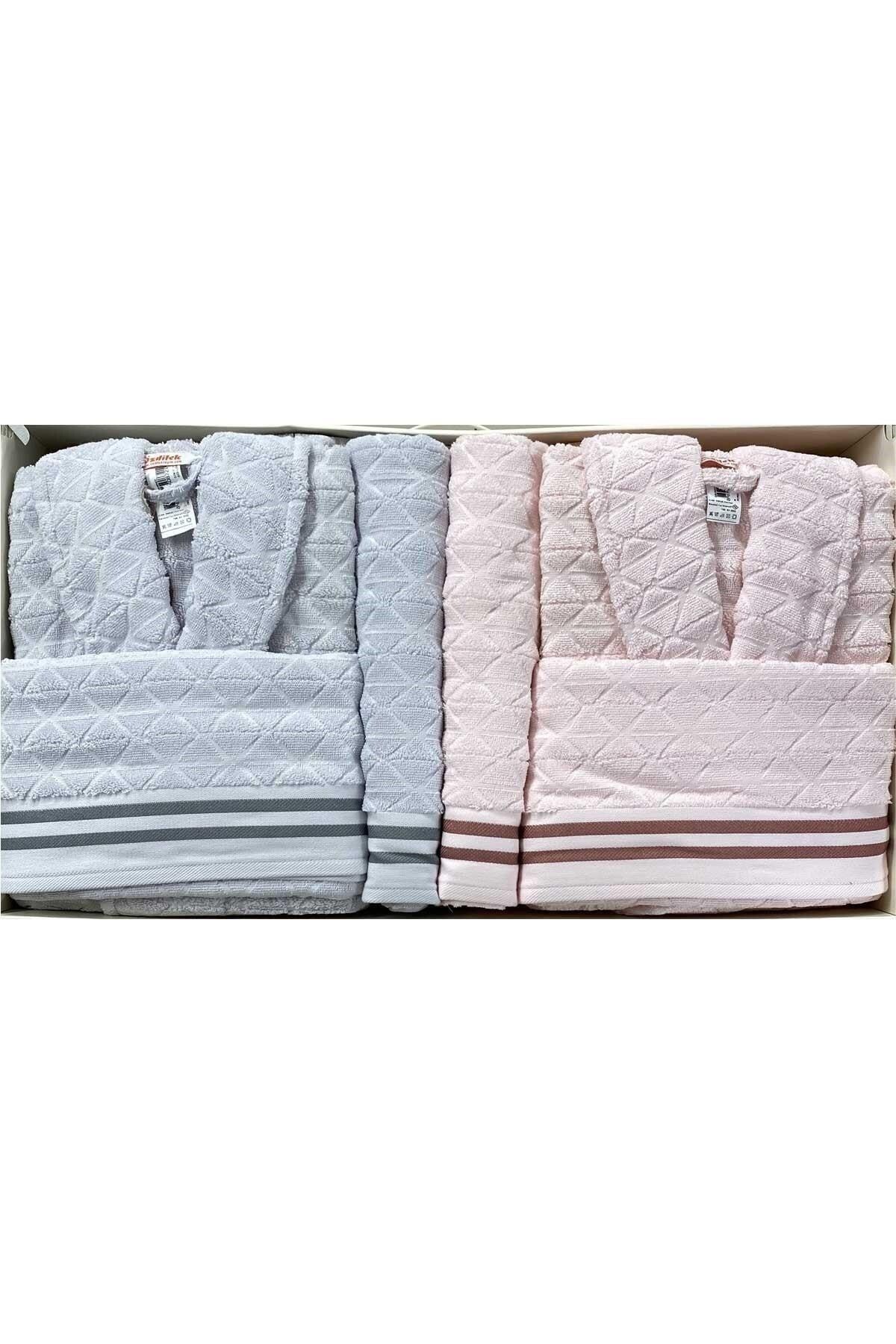 Özdilek Bornoz Seti Squares Pembe-gri