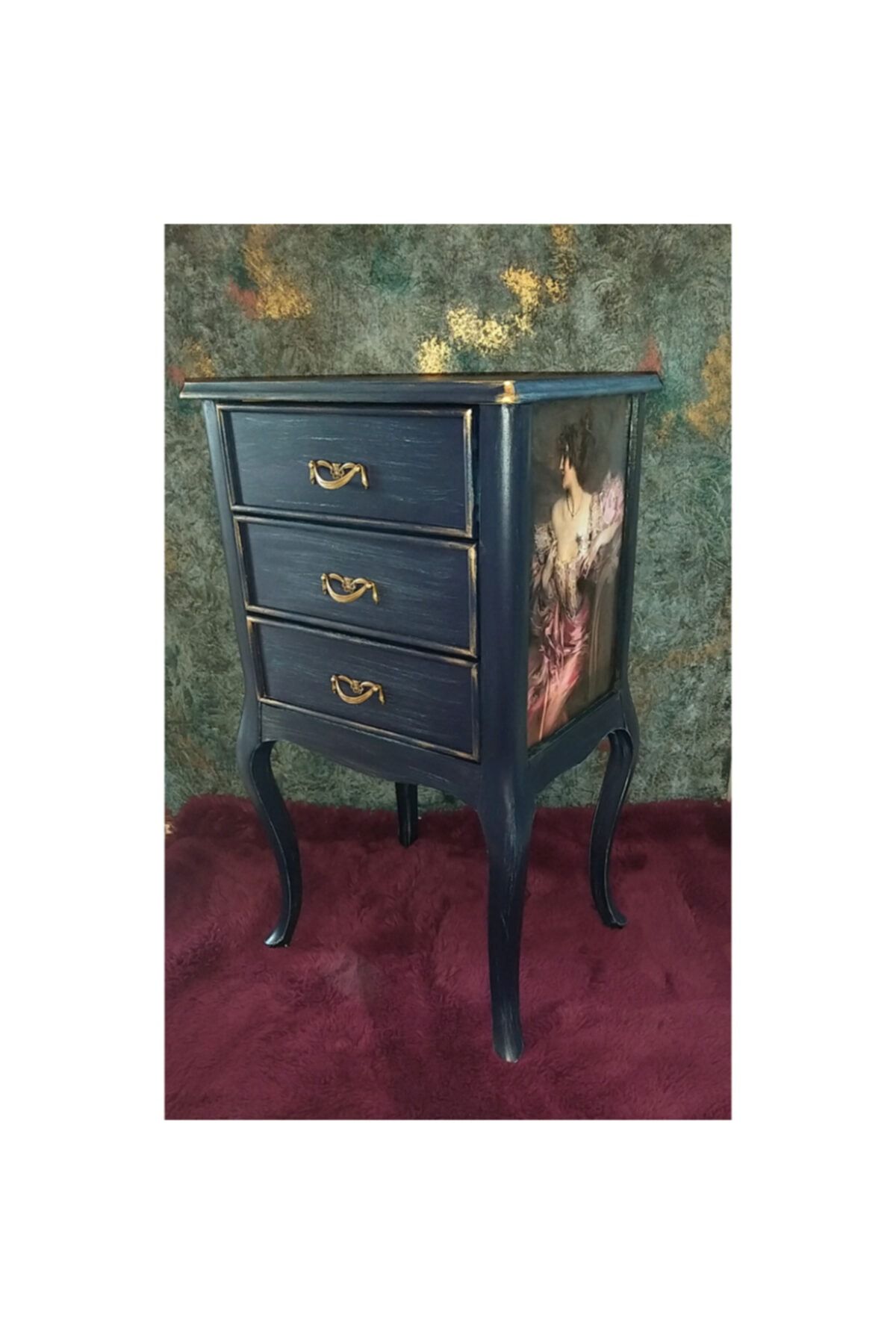 silvia vintage desing 3 Çekmeceli Özel Tasarım Dekoratif Komodin
