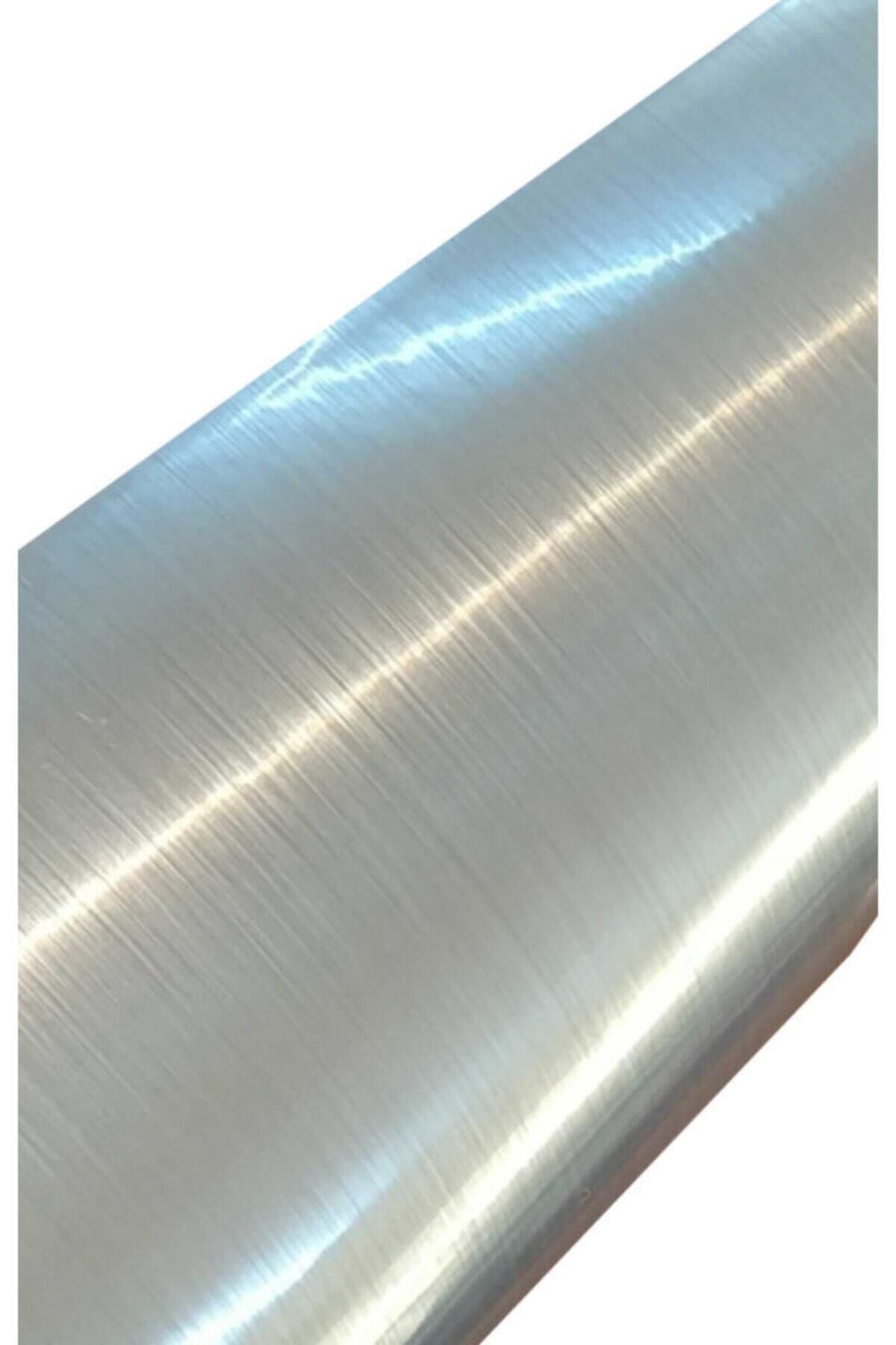 KRCDİJİTAL Metalik Gri Inox Fırça Desenli 122cmx1mt Mat Kendinden Yapışkanlı Kaplama Folyosu