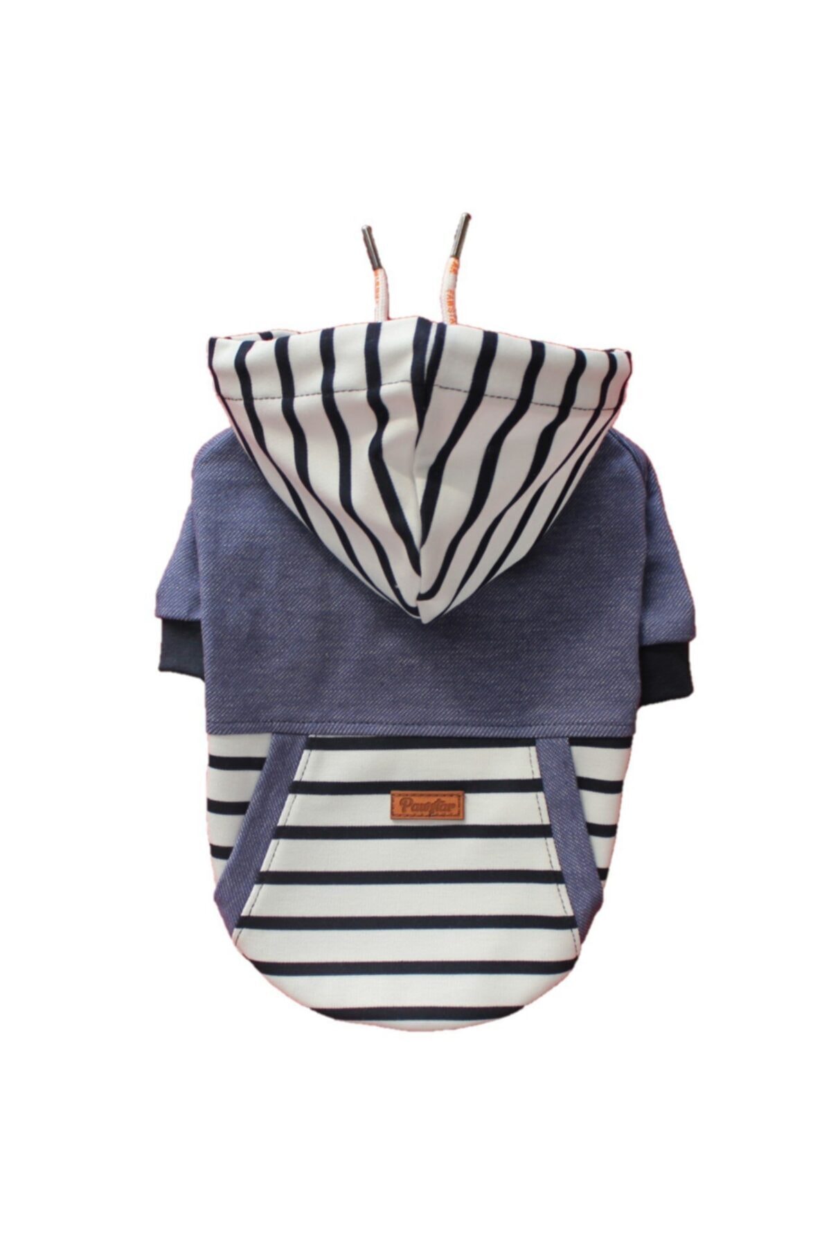 Pawstar Küçük Irklar Için Mavi Çizgili Penye Kapüşonlu Sweatshirt