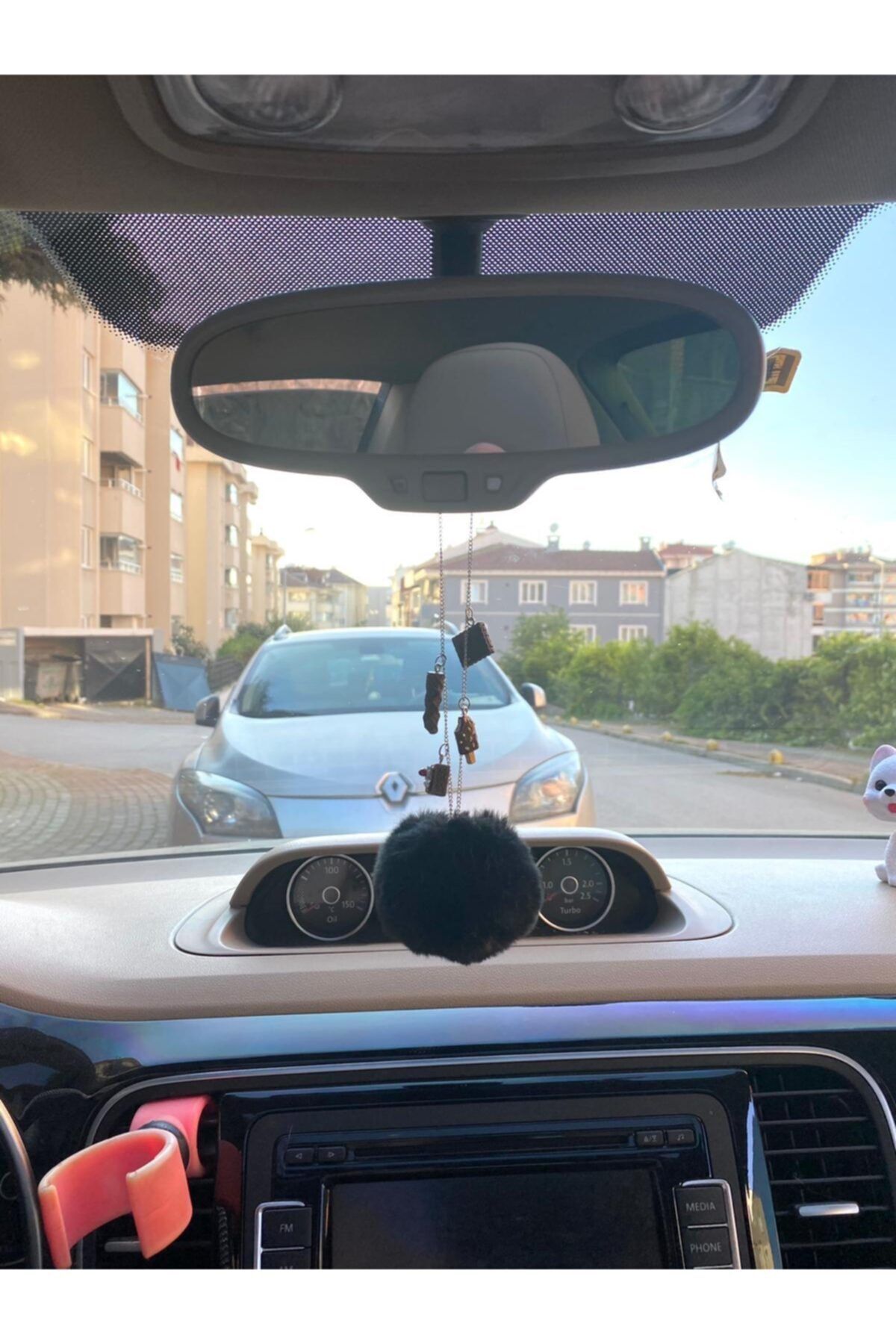 S&E TASARIM Otomobil Dikiz Aynası Süsü Dikiz Süsü Siyah Peluş Ponpon Tatlı Çörekler Oto Kolye