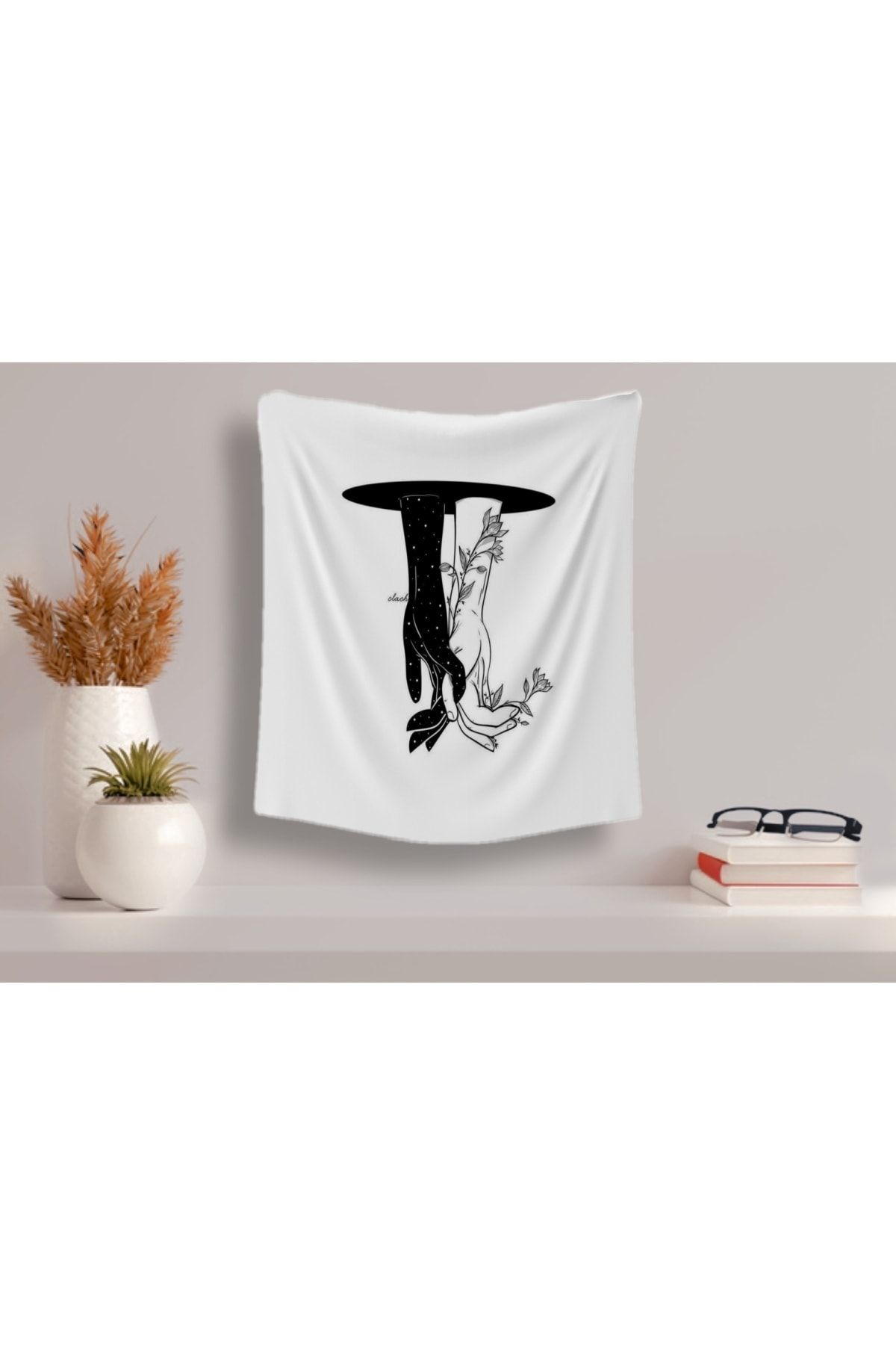 ALAMODECOR Beyaz Retro Etnik Bohem Tarz Duvar Halısı