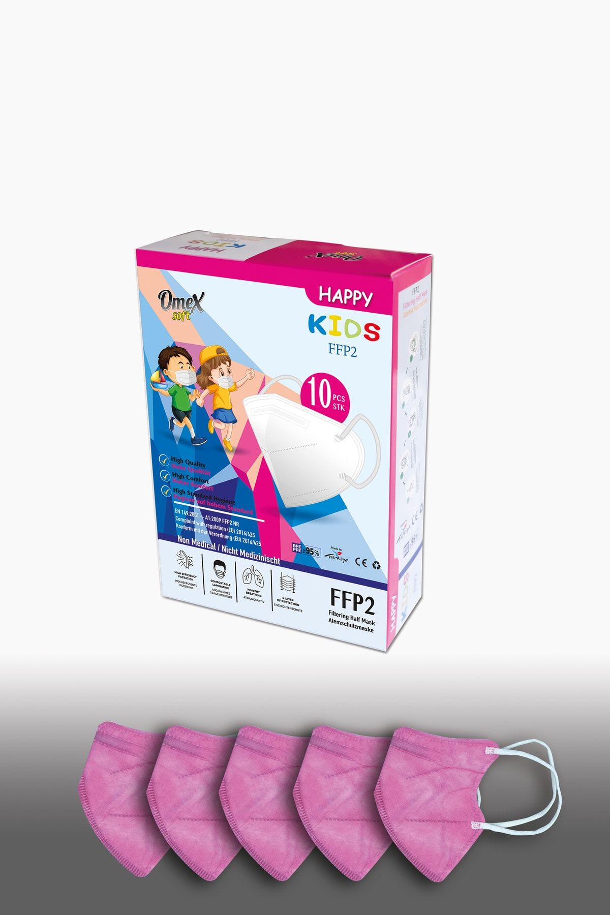 OMEX SOFT Kız Çocuk Pembe N95 Maske Mask 10 Adet