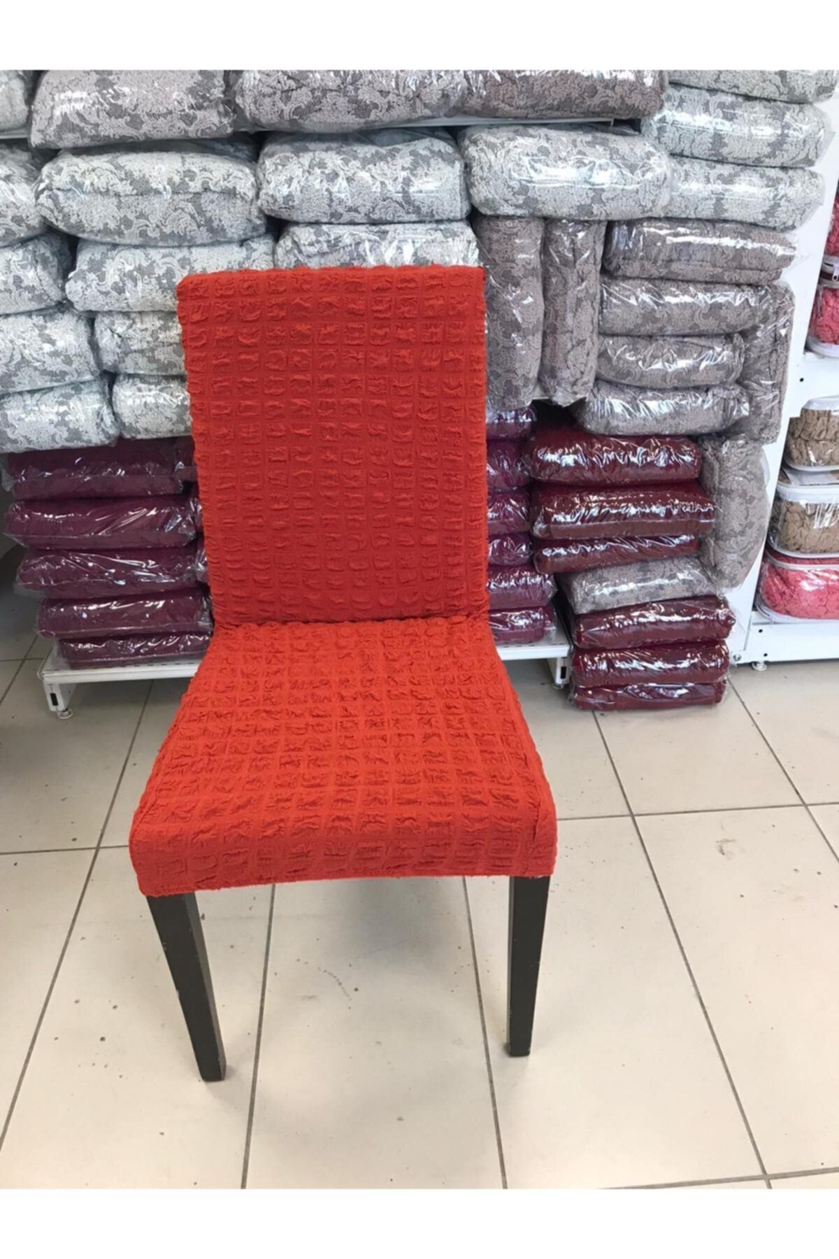 sabirehome Kremit Renk Bürümcük Sandalye Uyumlu Kılıfı Sandalye Kilifi 6 Adet Lastıklı Esnek Koltuk Örtü
